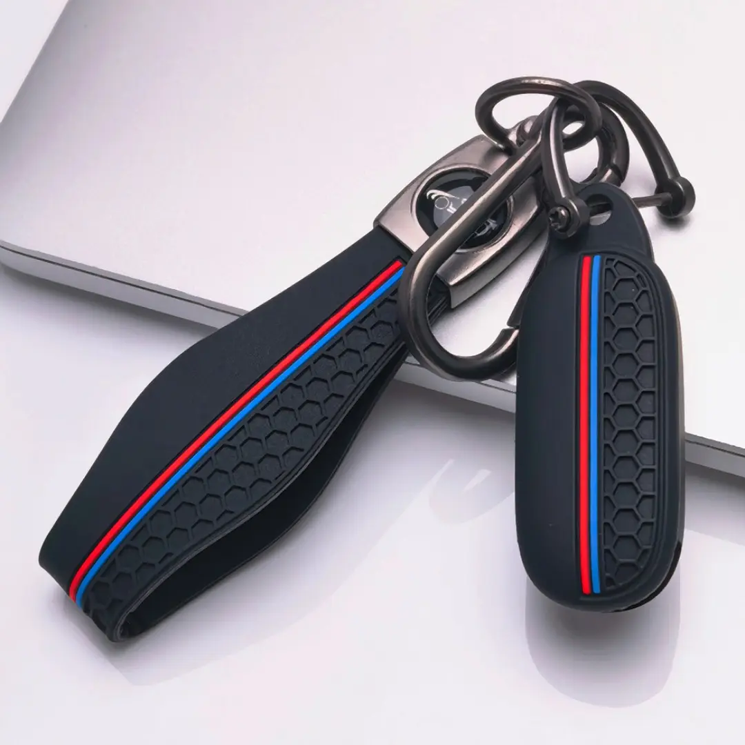 Racing Style Silicone Key Protector With Keychain For Zontes 368G 368E 350D 150D 150X 703F 703RR Motorcycle Anti Drop Anti Scratch Red Blue Stripe Honeycomb Pattern Non Slip Ergonomic Soft Key Shell