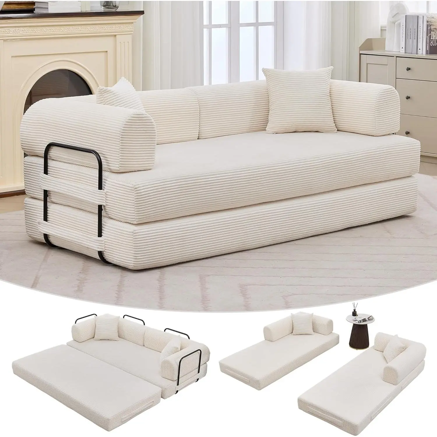 Garvee 4-in-1 Convertible Corduroy Sleeper Sofa Bed for Living Room – Spacious 79'' Folding Loveseat, Fixed-Shape, Adjustable Backrest, High-Density Foam, No Assembly, Includes Pillow