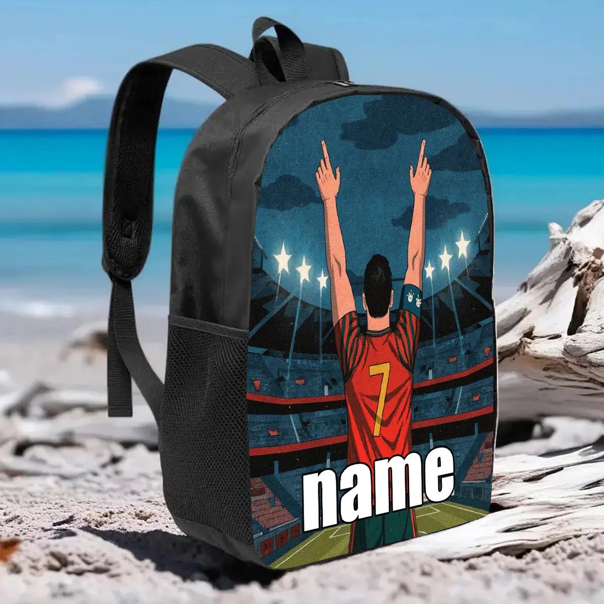1pc Customizable Text Football Illustration Backpack, Personalized Name Backpack, Large Capacity 17-Inch Casual Backpack Laptop Bag with Water Bottle Holder - Lightweight Durable School Backpack, Unisex Work Commute Travel Picnic Festival Birthday
