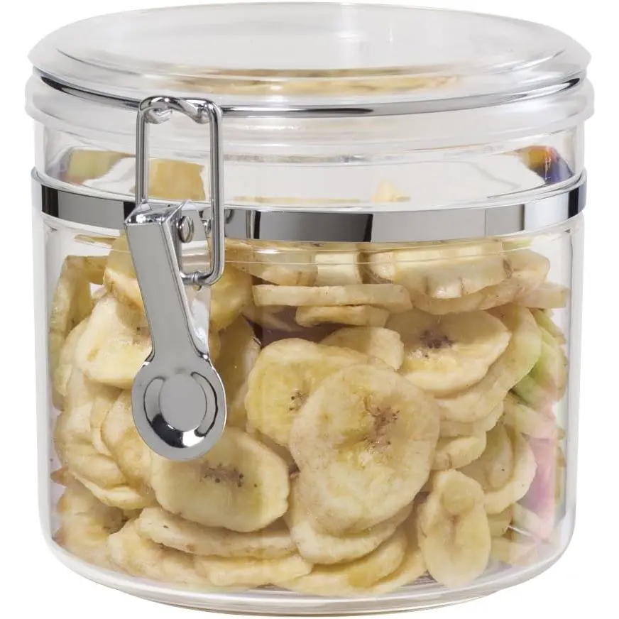 Clear Canister with Clamp Lid, 38 oz - Large Airtight Food Storage Container, for Kitchen & Pantry Storage of Bulk, Dry Foods Including Pasta, Flour, Sugar, Coffee, Rice, Tea, Spices & Herbs