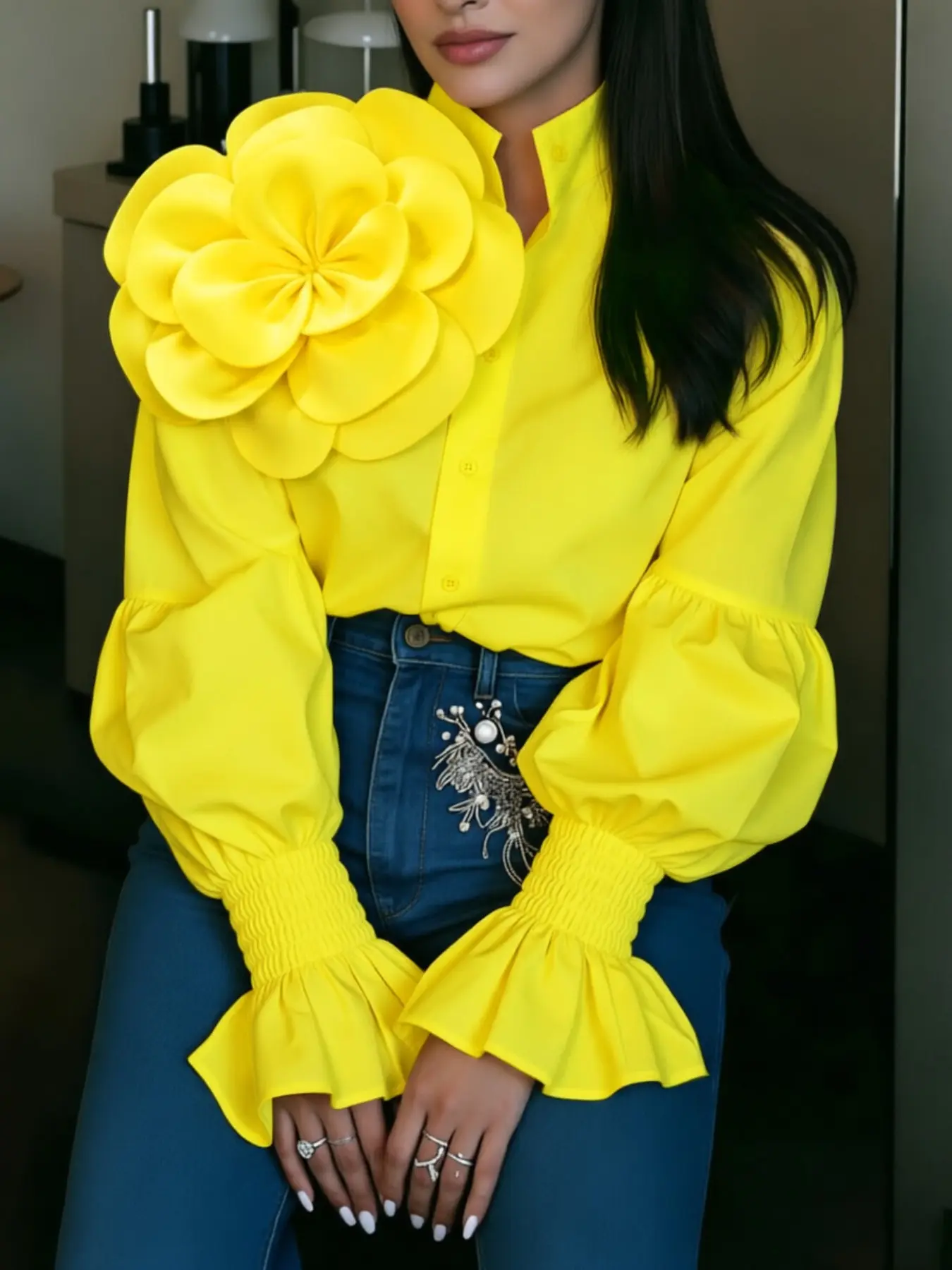 2026 New Floral Shirt, Chic Oversized Long Sleeve Puff Sleeve Blouse, French Vintage Y2K Punk Top, Party Wedding Summer Beach Boho Dress, Women's Aesthetic Fashion Elegance Rock Tee