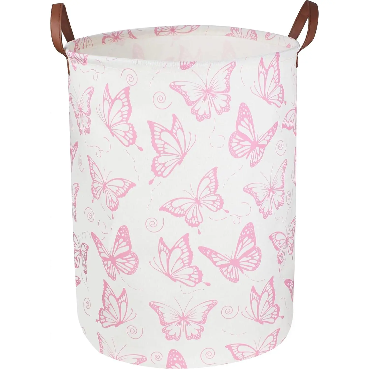 Pink Waterproof Collapsible Laundry Basket, Nursery Hamper for Baby Girl, Storage Baskets for Girls Bedroom, Kids Toys Storage Bin, Room Decor, Pink Butterfly Gift Basket