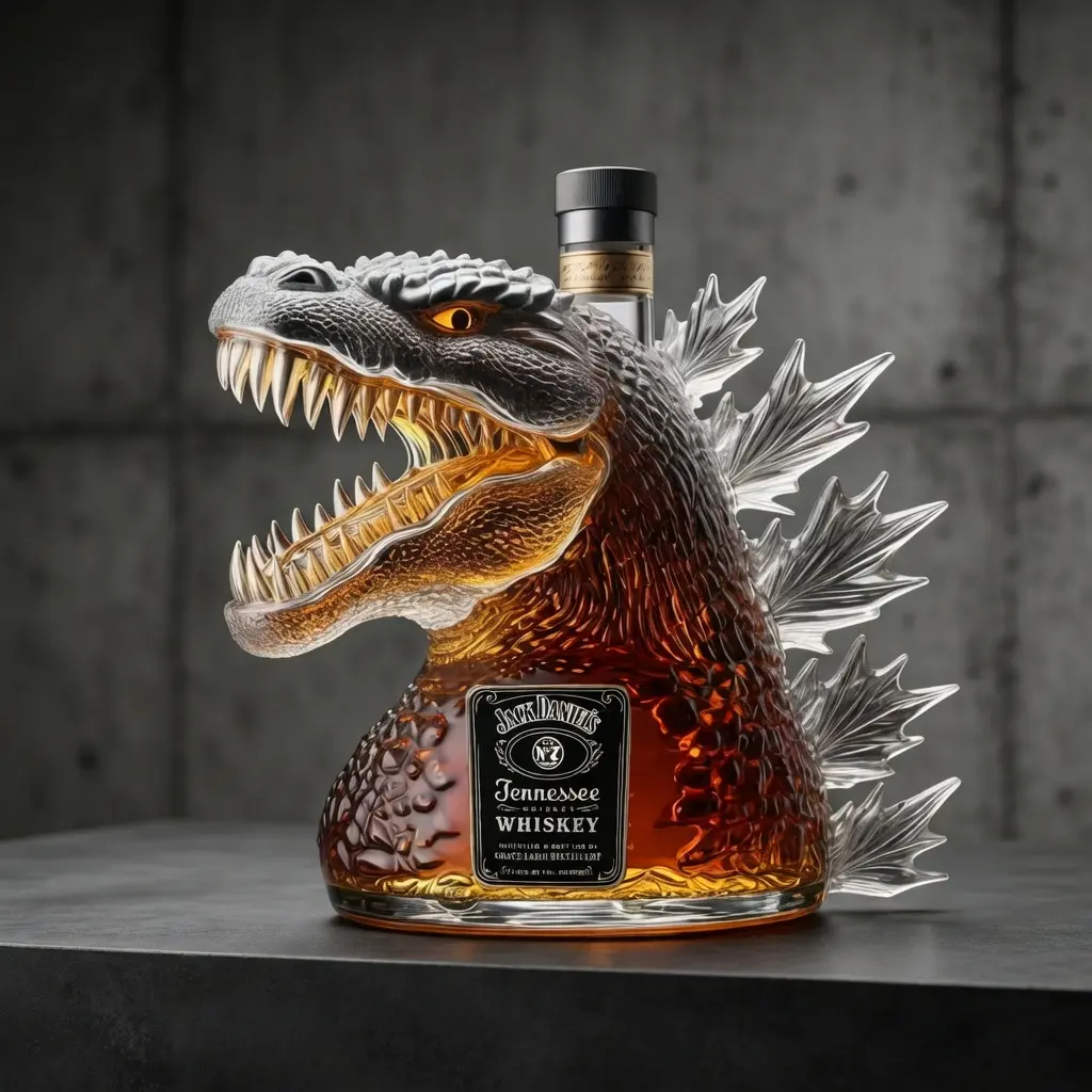 Premium Heat-Resistant Borosilicate Glass Godzilla Decanter for Whiskey, Bourbon & Scotch - Integrated Aerator, Smooth-Flow Pourer, Stylish Collectible Bar Gift for Enthusiasts