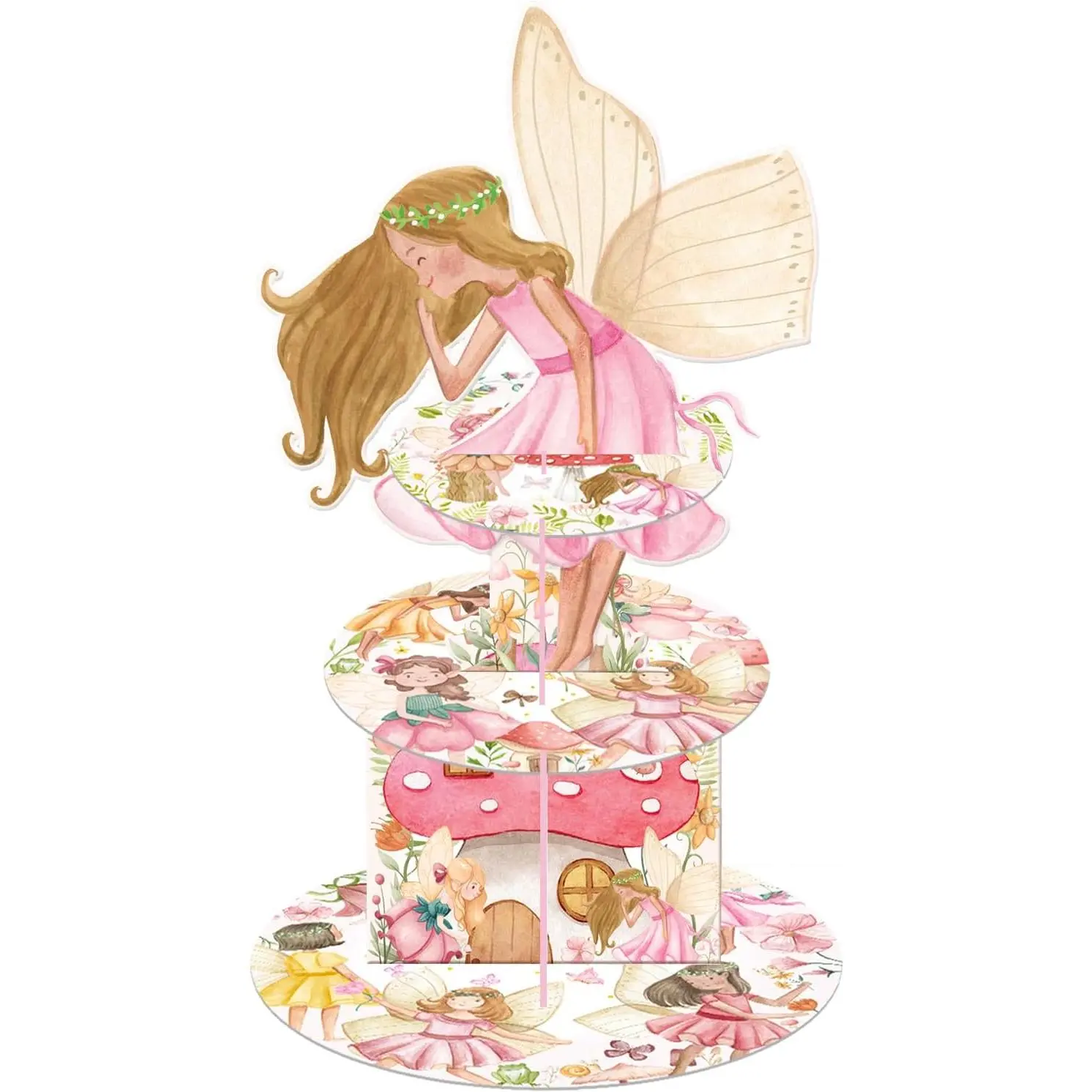 Fairy Party Cupcake Stand 3 Tiers Fairy Birthday Dessert Tower Fairies Garden Party Stand Holder Fairy Birthday Party Decoration for Wonderland Fairy  Shower Supplies