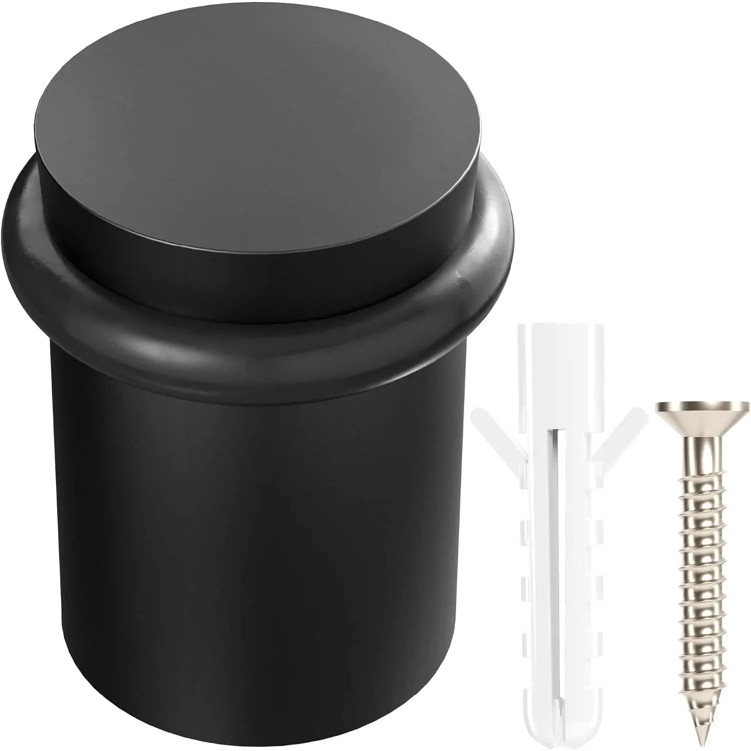 - Floor Door Stopper Chrome Door Stop - Classy Solid Steel Modern Heavy Duty Door Stoppers - Floor Mount Anchor Screw - Wall Protector for Commercial Door (1.5 Inch Black Finish)