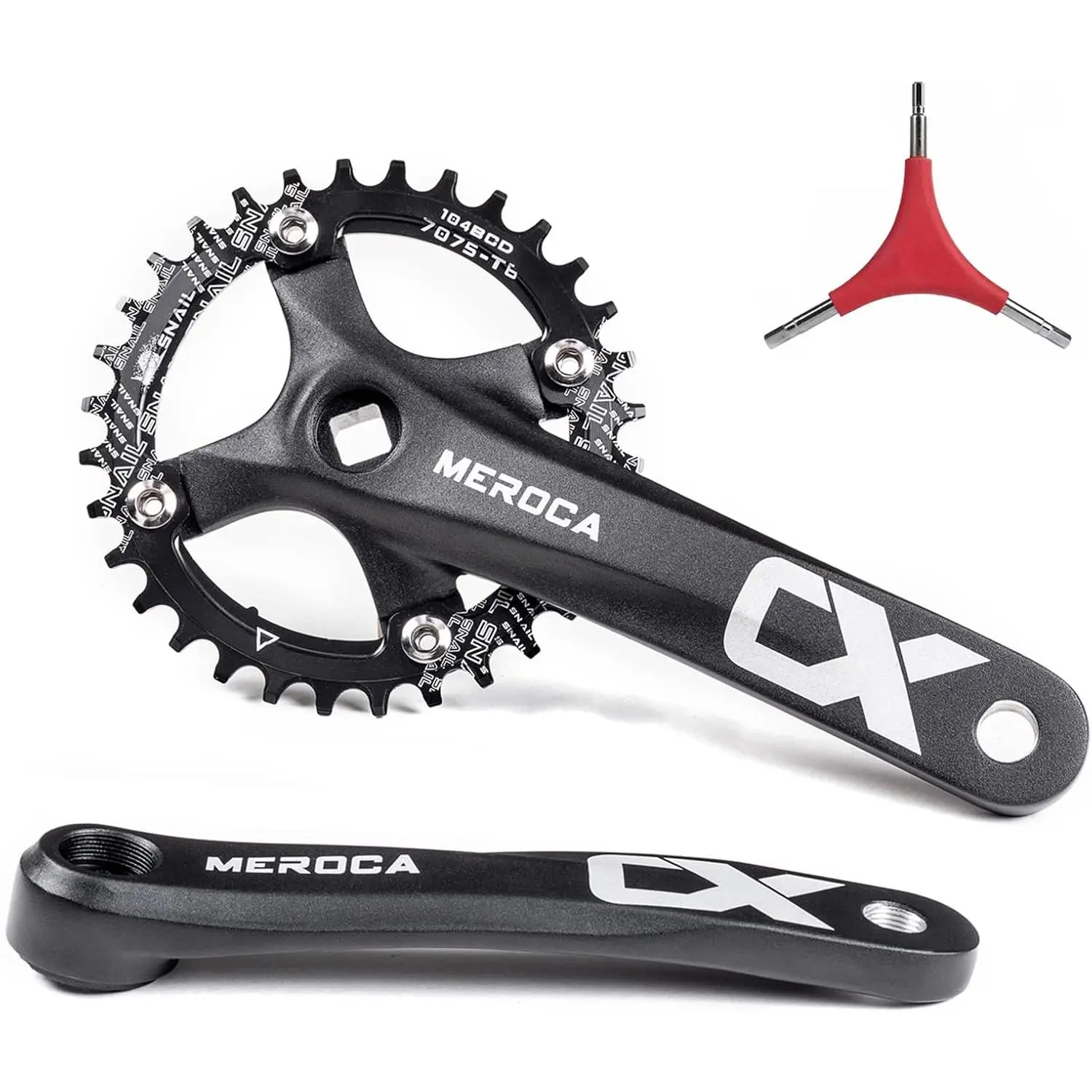 Single Speed Square Taper Crankset, 170mm Mountain  Crankset with 104BCD 32T/34T/36T/38T/40T/42T Narrow Wide  Round Black Chainring,  for  Crank Arm Set MTB Crankset