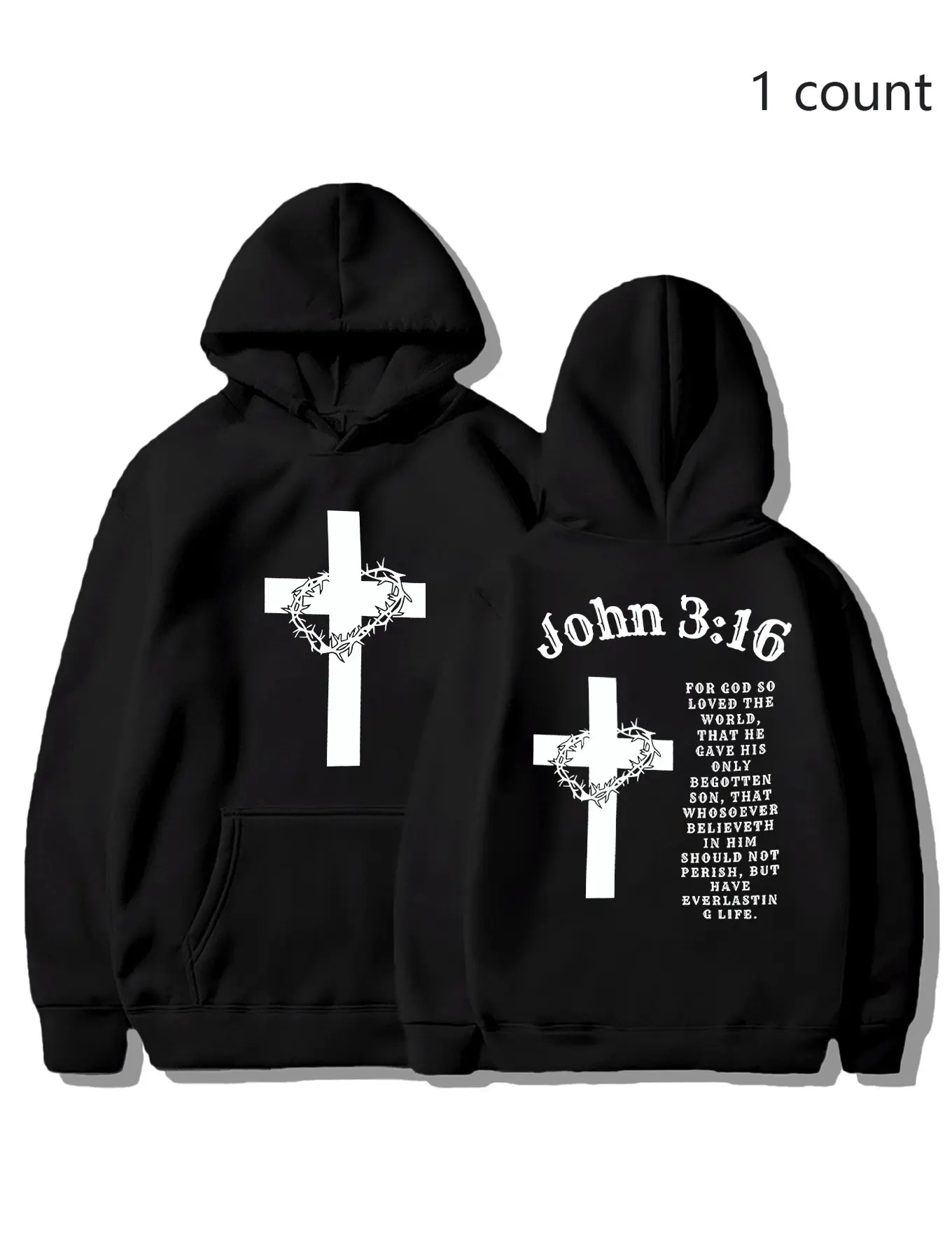 Sober Ny John 3:16 Cross Crown of Thorns Graphic Hoodie, Unisex Oversized Christian Faith Streetwear, 7 Colors for Fall & Winter