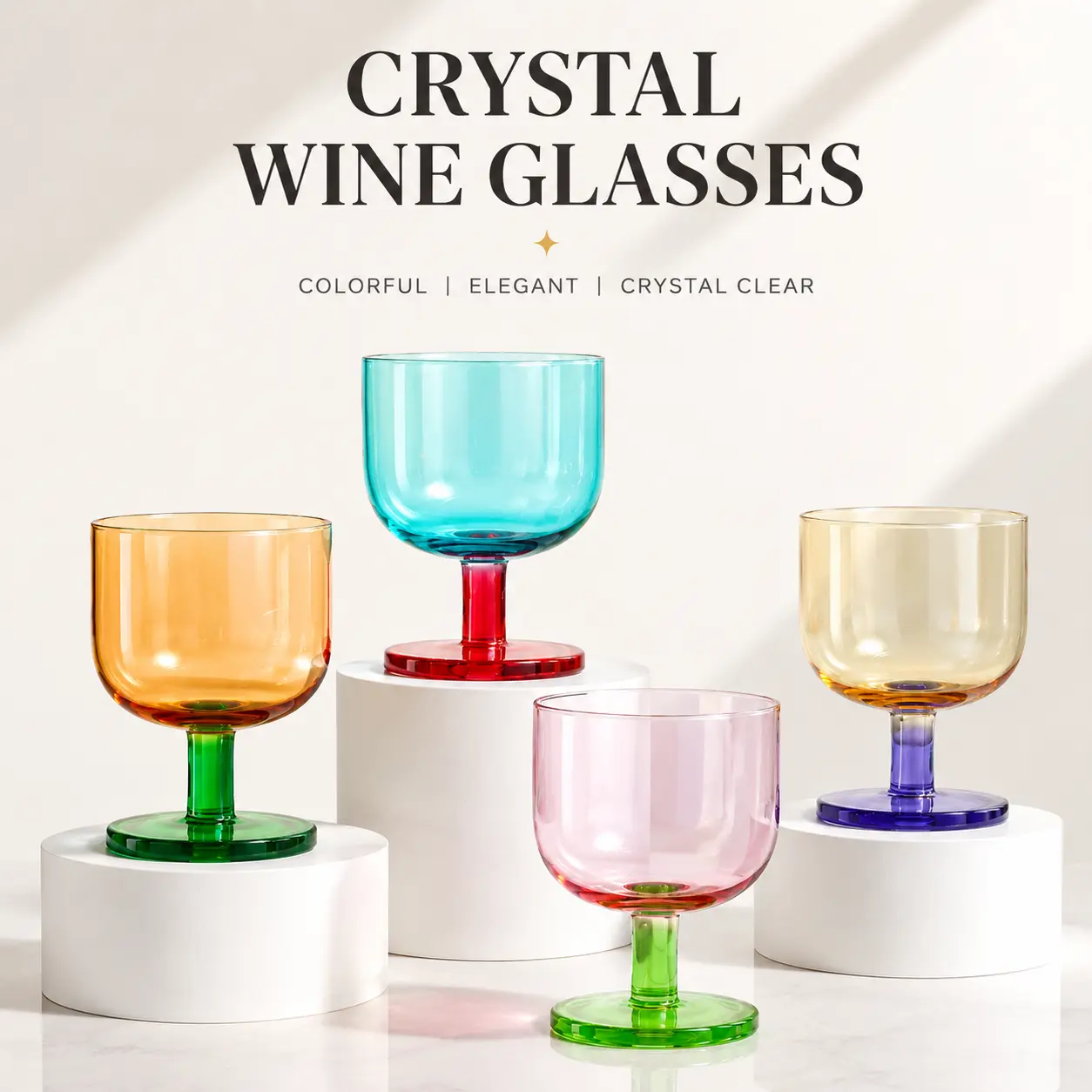 home,Candy-colored rainbow thick-bottomed cocktail glass, dessert cup, crystal cup, wine glass, gradient color women's glass cup