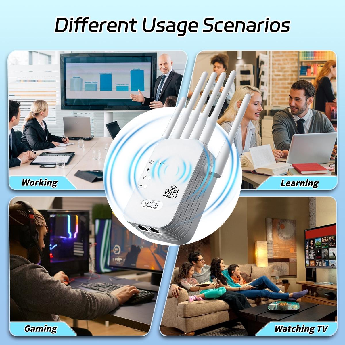 6-Antenna WiFi Extender,300Mbps WiFi Range Booster,WiFi Range Extender,Covers 12,000 sq. ft & 100 Devices, Repeater with Ethernet Port for Home, Office Use,Quick Setup,Game Essentials,Men Gifts