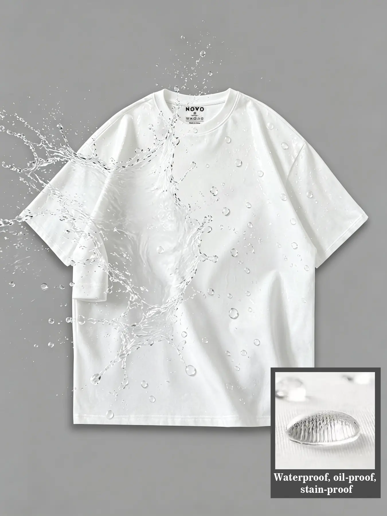 Men's Three-Function Short Sleeve Cotton T-Shirt, Waterproof Oil-Resistant Stain-Proof, Slim Fit Round Neck, Comfortable Breathable Summer Outdoor