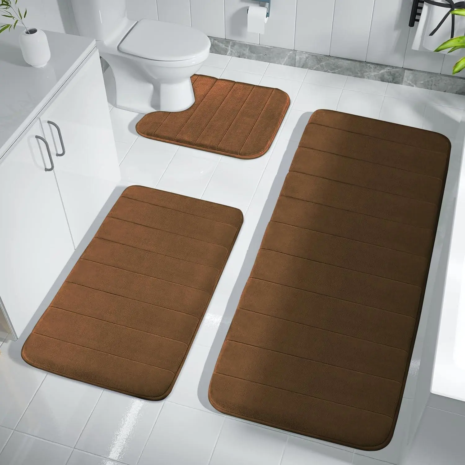3 Pack Memory Foam Bath Rugs, Thickened Water Absorbent Non-Slip Mats, Ideal for Bathroom, Kitchen, Laundry, Bedroom, Bathroom Rugs Set