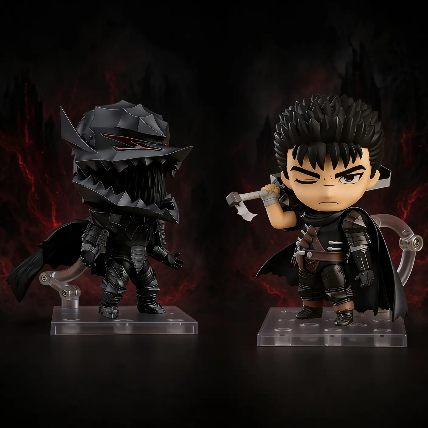 Q Version Berserk Guts #2134 #2830 Berserker Armor Action Figure Set, Interchangeable Faces Anime Collectible Model Toy Gift