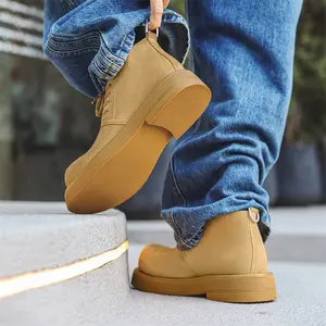 GGOR Men'S Boots High-Top Wide Head Derby Boots Outdoor Thick-Soled Work Boots Men'S Big Yellow Boots