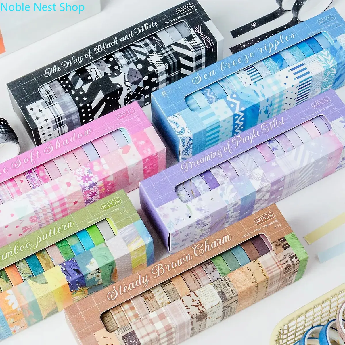 20 Rolls Vintage Washi Tape Set with Floral, Grid & Plaid Patterns - Decorative Tape for Student Scrapbooking & DIY Craft, Crafts