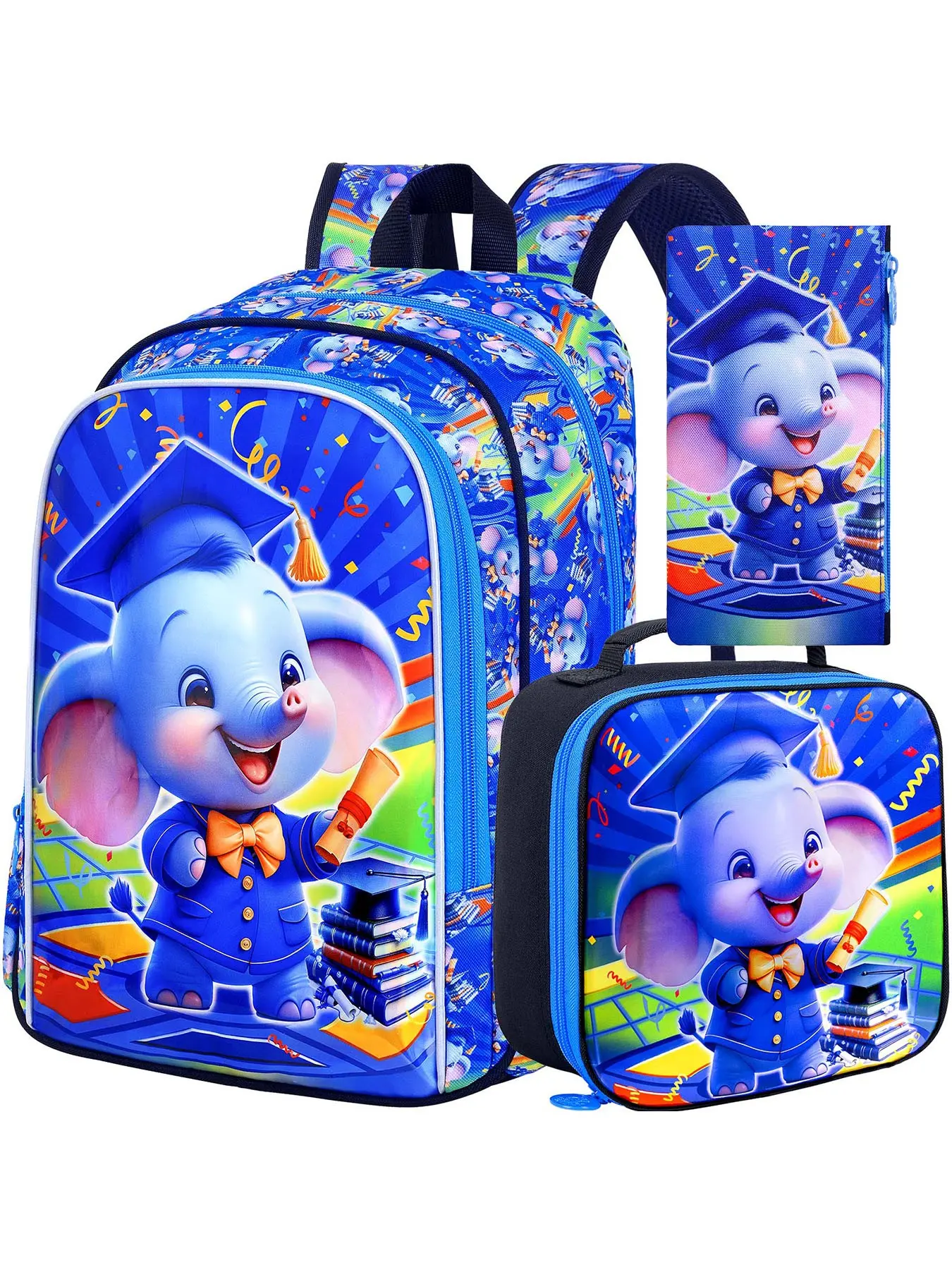 3 Piece Kids Backpack Set, Cute Doctor Elephant Design, Includes Handbag and Pencil Case, Zip Closure, Ideal for School Use, Youth Backpack Set
