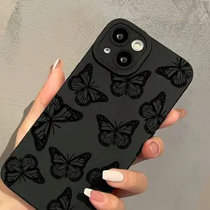 Phone Case: Multiple Butterfly Black Premium Phone Case Suitable for iPhone 11/12/13/14/15/16/17,Samsung Galaxy S21/S22/S23/S24/S25/S26/A15/A14/A15/A16/A35/A36/A53/A54, Suitable for Christmas and Halloween Gift for Girlfriend, Boyfriend, Friend