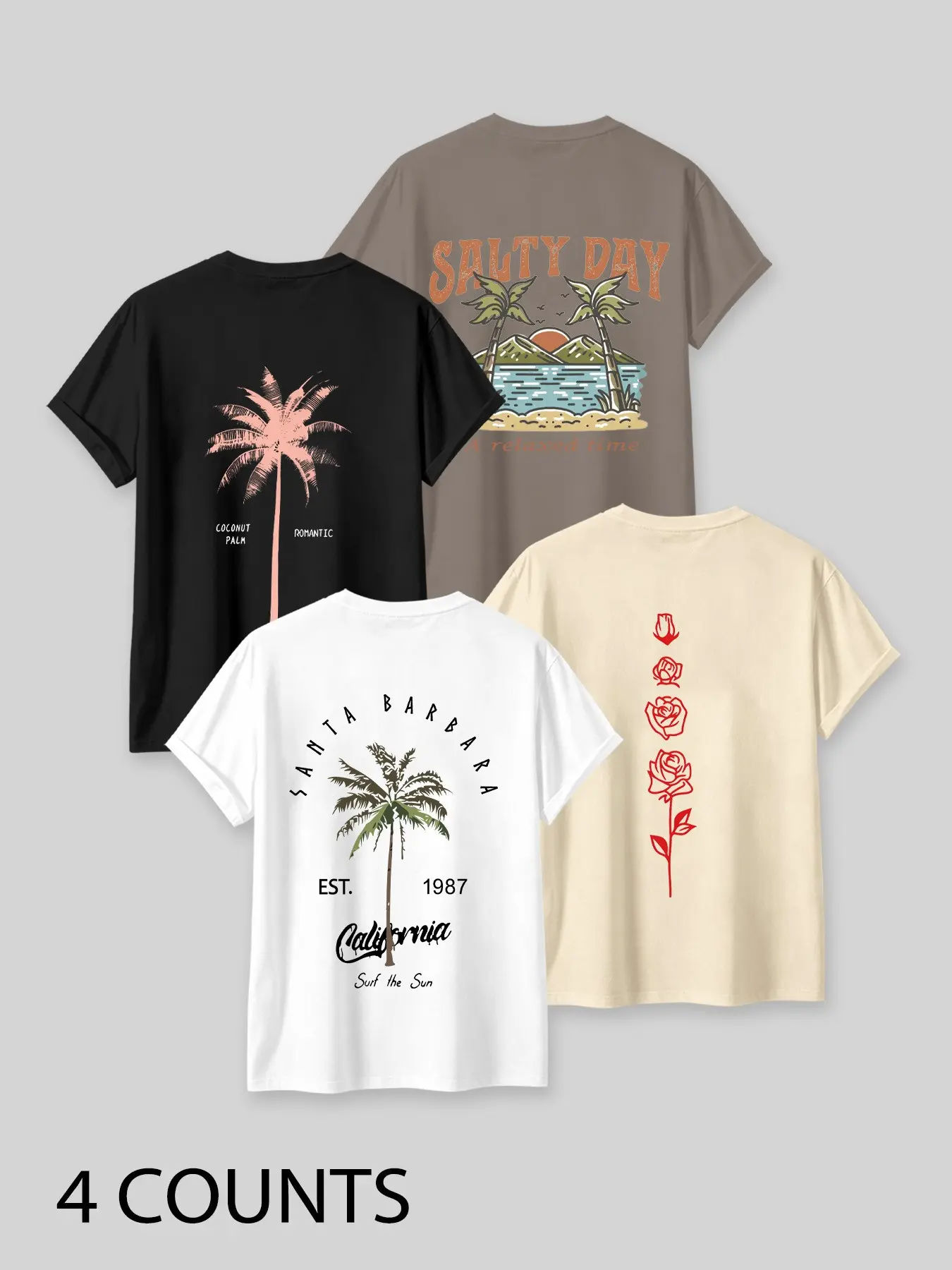 Men's Palm Tree & Letter Print Tropical T-Shirt, Loose Fit Round Neck Short Sleeve Tee, Casual Streetwear for Summer Daily and Outdoor Wear, Casual Summer Clothing