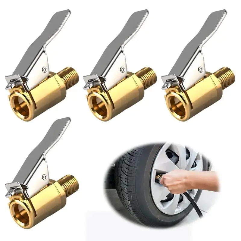 Car Tire Air Chuck - Heavy Duty Solid Brass Locking Inflator Adapter, Leak-Free Clip-On Nozzle for Air Compressor