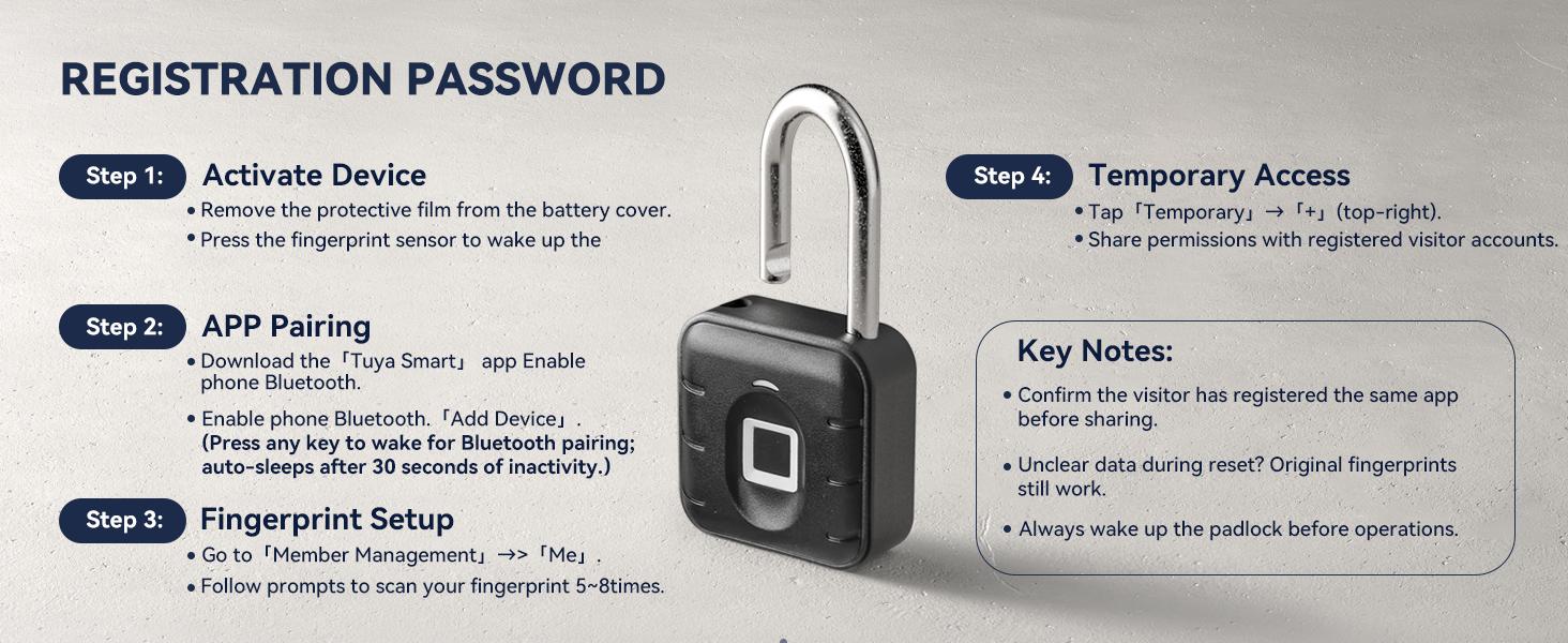 Padlock, Locker Lock, Gym Lock with TUYA App, IP67 Waterproof, 10 Fingerprints, Stainless Shackle for School Locker, Fence, Gym Locker & Gatres