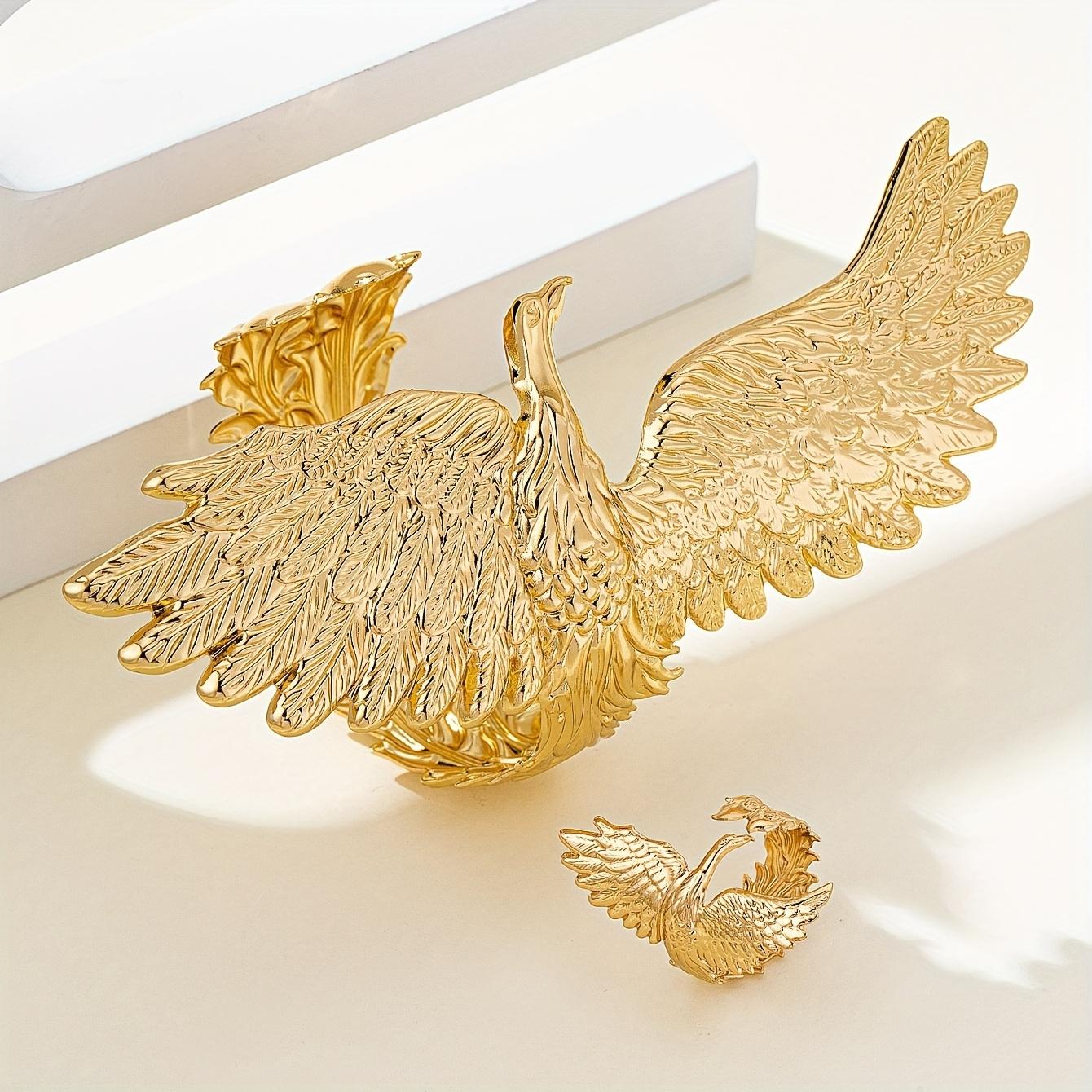 Bold & Edgy Punk-Style Jewelry Set: Eagle-Themed Open Ring and Cuff Bracelet featuring a Smooth Finish, Unique Retro Patterns, and Geometric Design