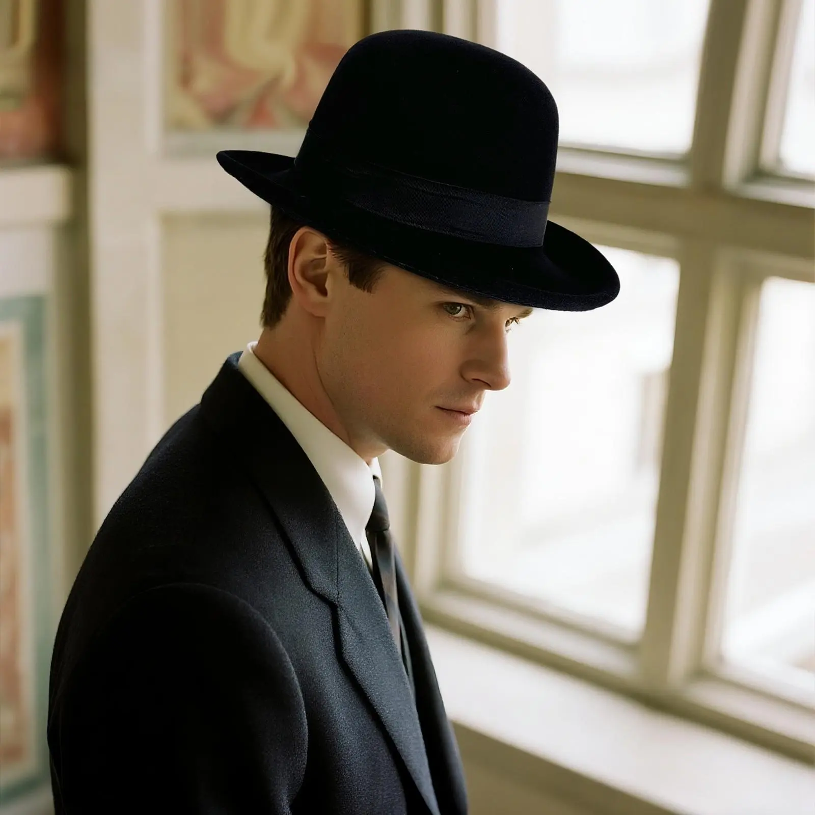 Men's Vintage Elegant Bowler Dome Hat Retro Short Brim Fedora Hat with Hatband Classic Hat