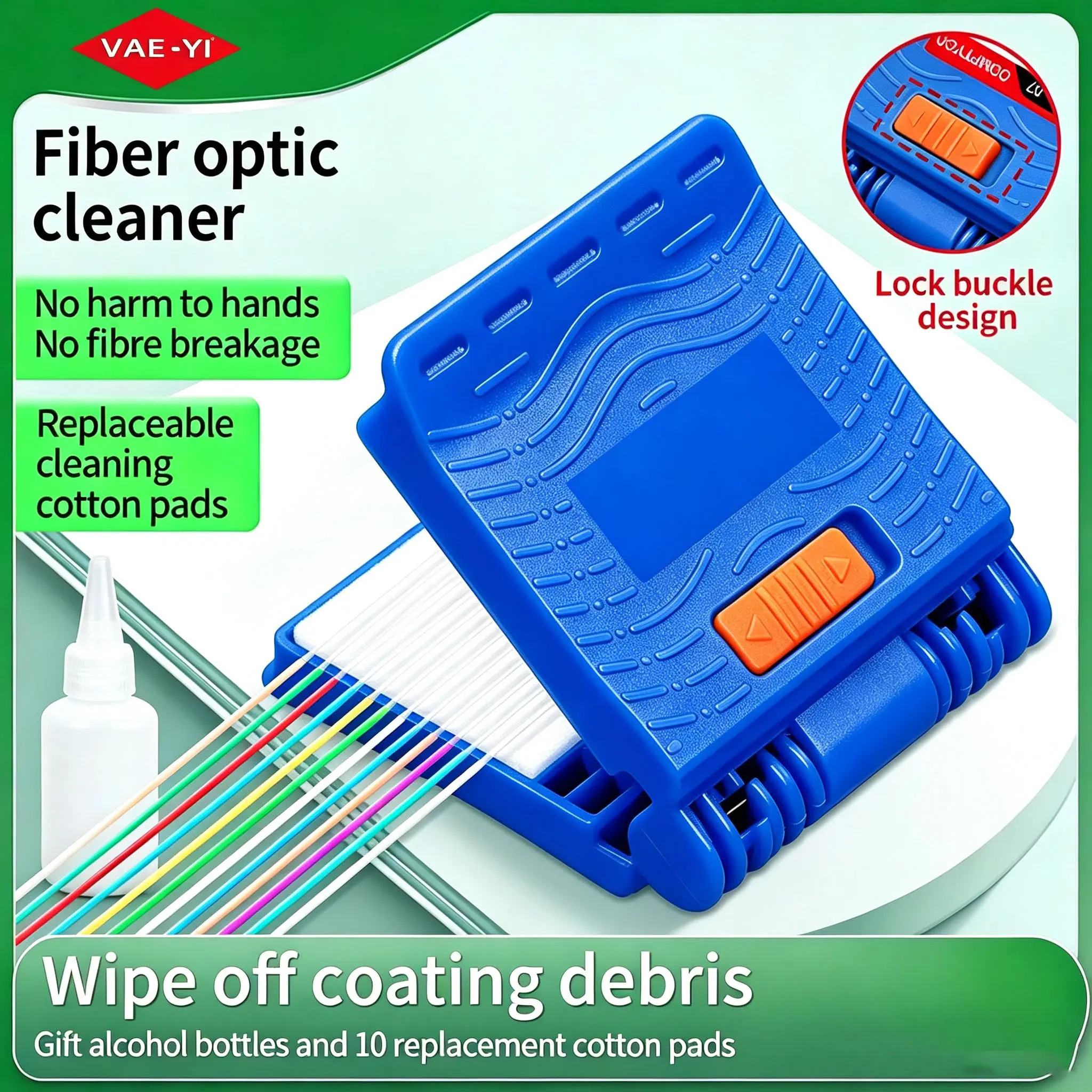 VAEYI Fiber Optic Cleaner Wiping Clip with Clip Handle, 10-Piece Dust-Free Cotton Pads for Fiber End Cleaning