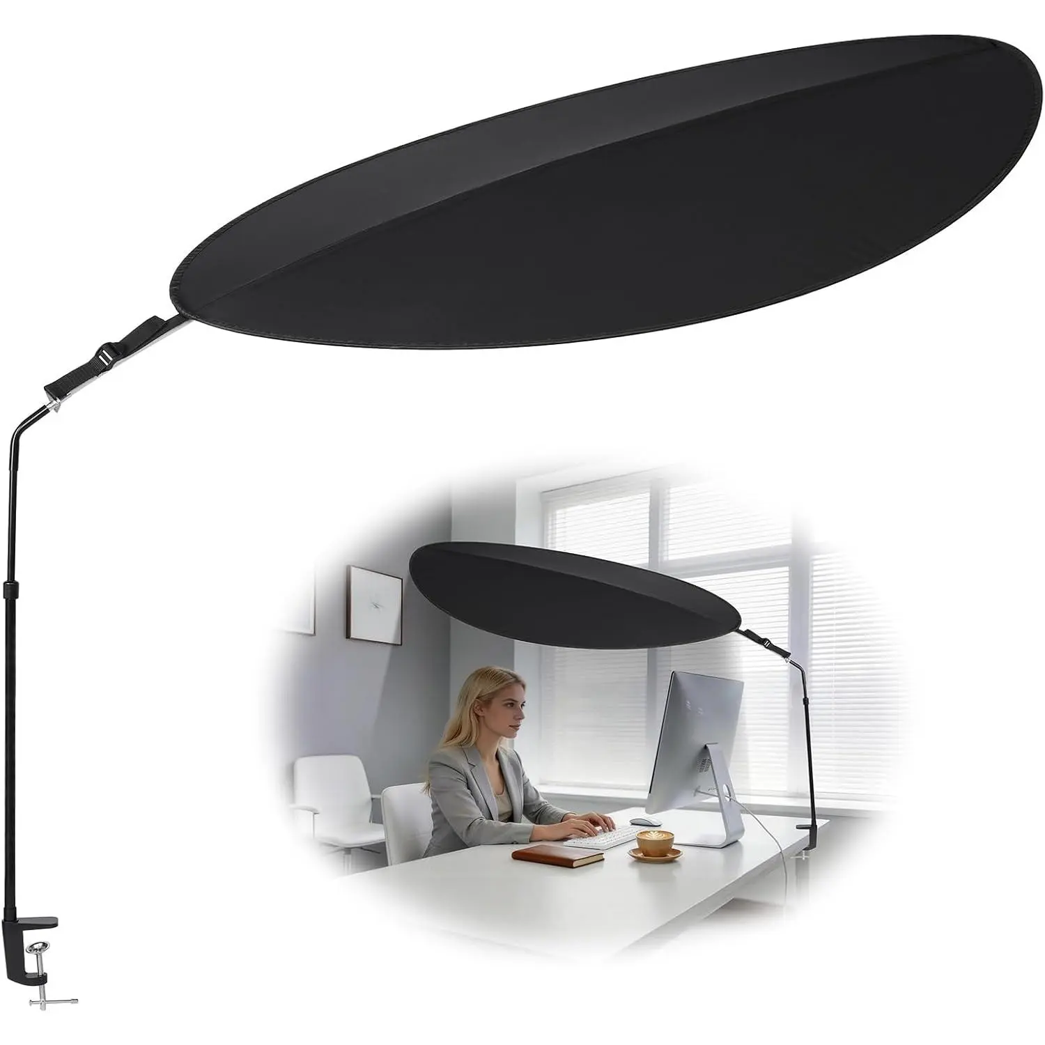Office Cubicle and Desk Shade for Block Light and Privacy Protection, Black Diameter 52 inches Cubicle Light Shield Designed for Sensitive Workers