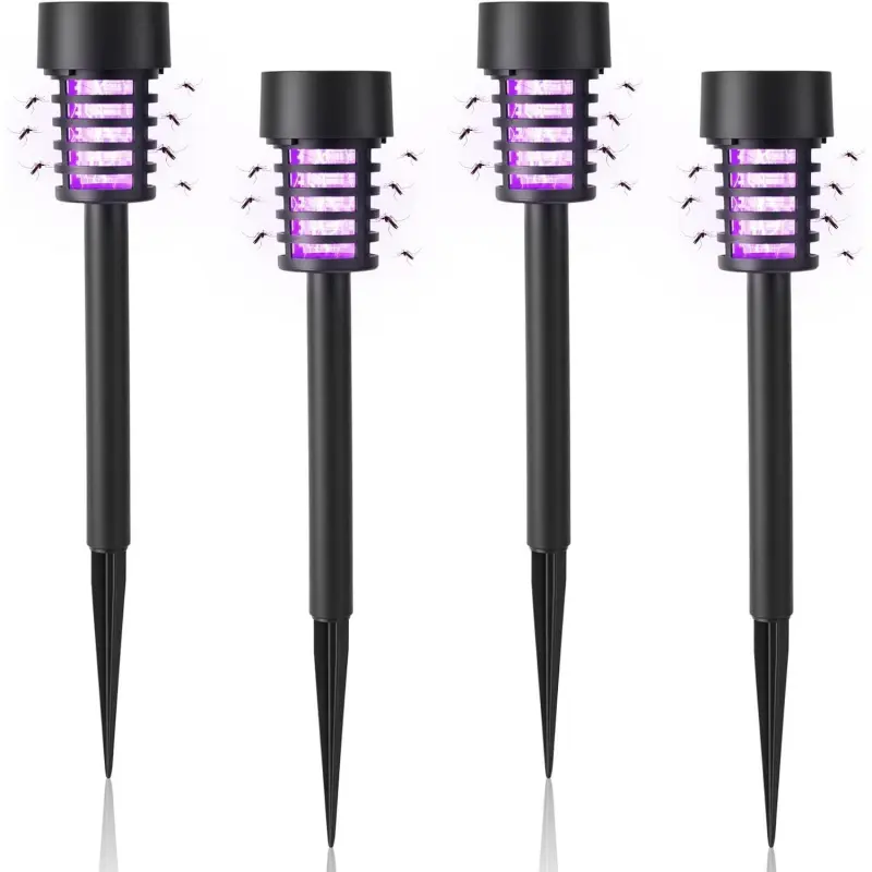 4 Pcs Solar Bug Zapper Outdoor Mosquito Killer Lamp with LED Lights Waterproof Grid Cylinder Mosquito Repellent Killer Zapper with High Voltage Electric for Garden Patio Yard (Stylish,Black)