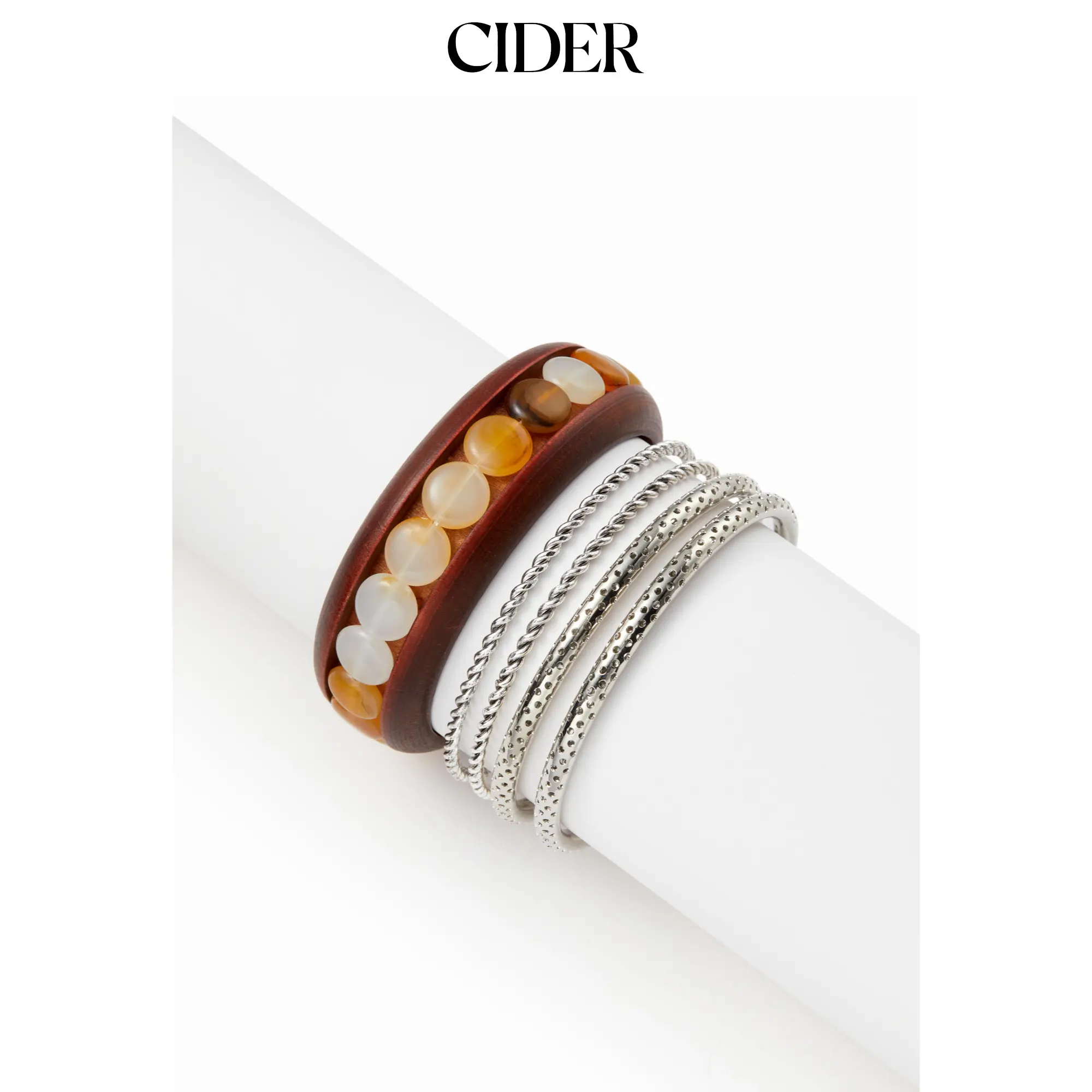 Cider 5 PCS RESIN BEADED & TEXTURED BRACELET SET