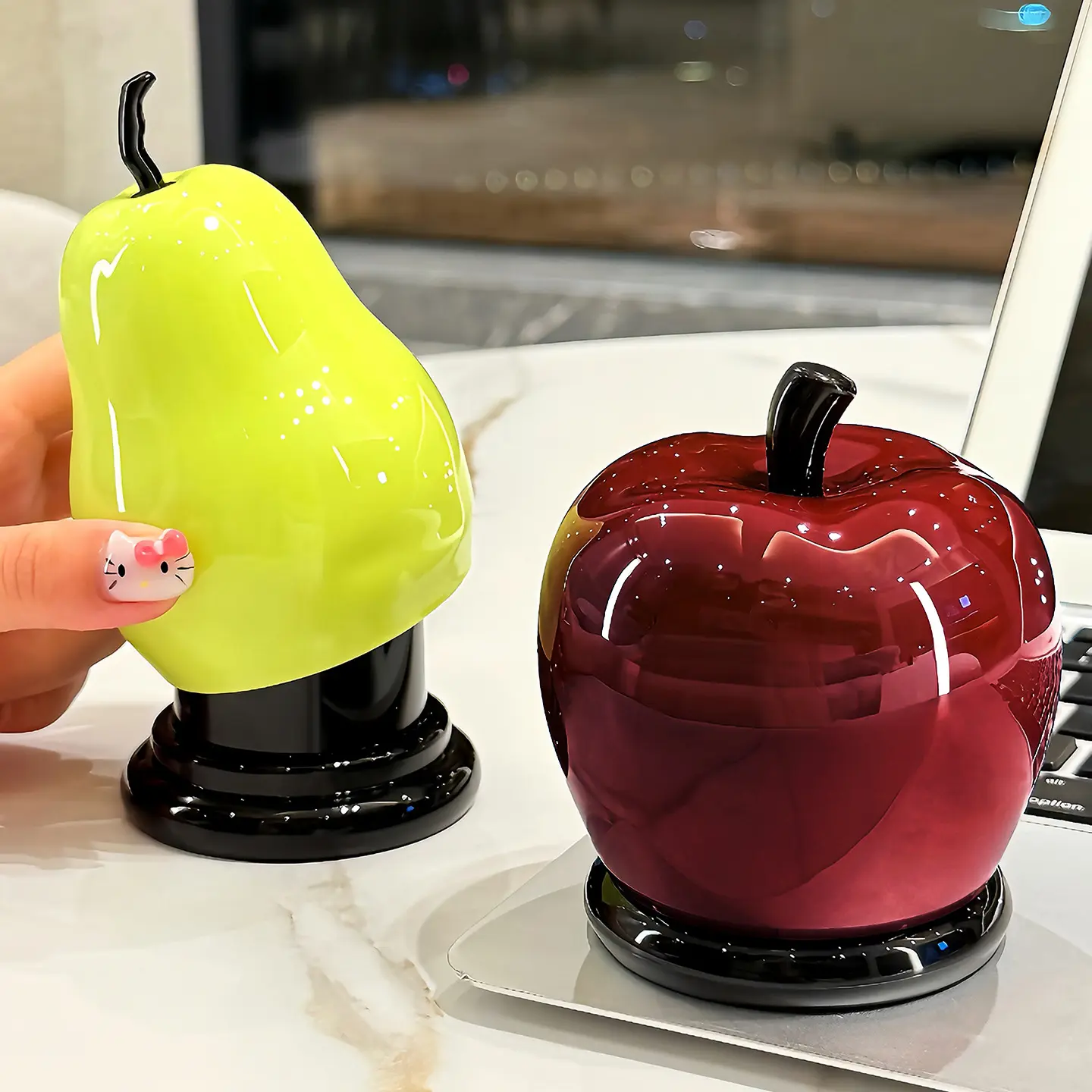 Luxury Fruit Shaped Cotton Swab & Toothpick Holder, Cute Apple Pear Decor Storage Box For Desktop Home Decor