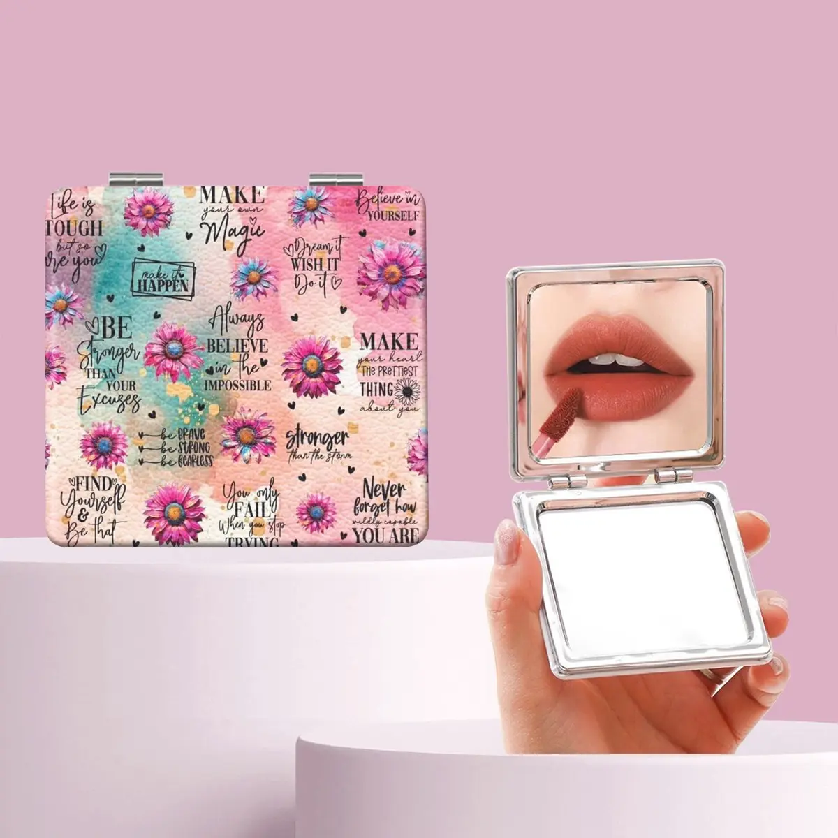 Millennium Y2K Style Daisy Letter Makeup Mirror, Portable Folding Mini Handheld Mirror, Perfect Gift for Friends and Family