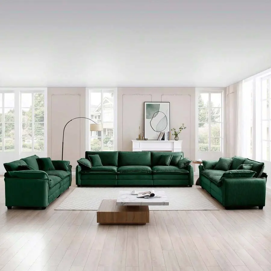 Modern Living Room Sofa 3 Pieces Set, Two 2-Seater Sofas And One 3-Seater Sofas, Upholstery Large Deep Seat Sofa With Sofat Cushion And Pillowss