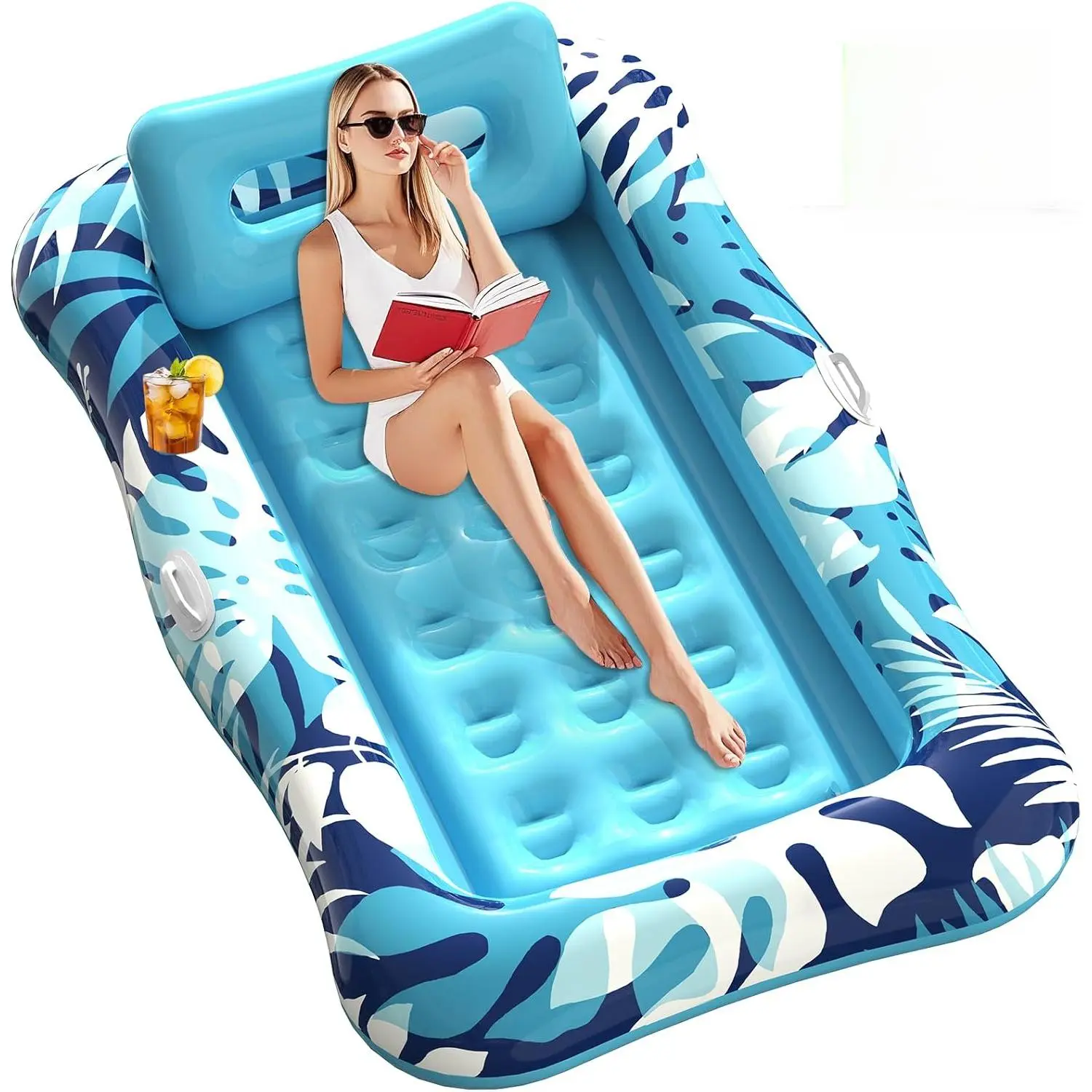 Pool Floats Adult,76"x48" XL Inflatable Tanning Pool Lounger Float with Pillow,4 in 1 Suntan Tub Sunbathing Raft Floatie Water-Filled Mattress Kids Pool Ball Pit,Perfect for River Party & Relax