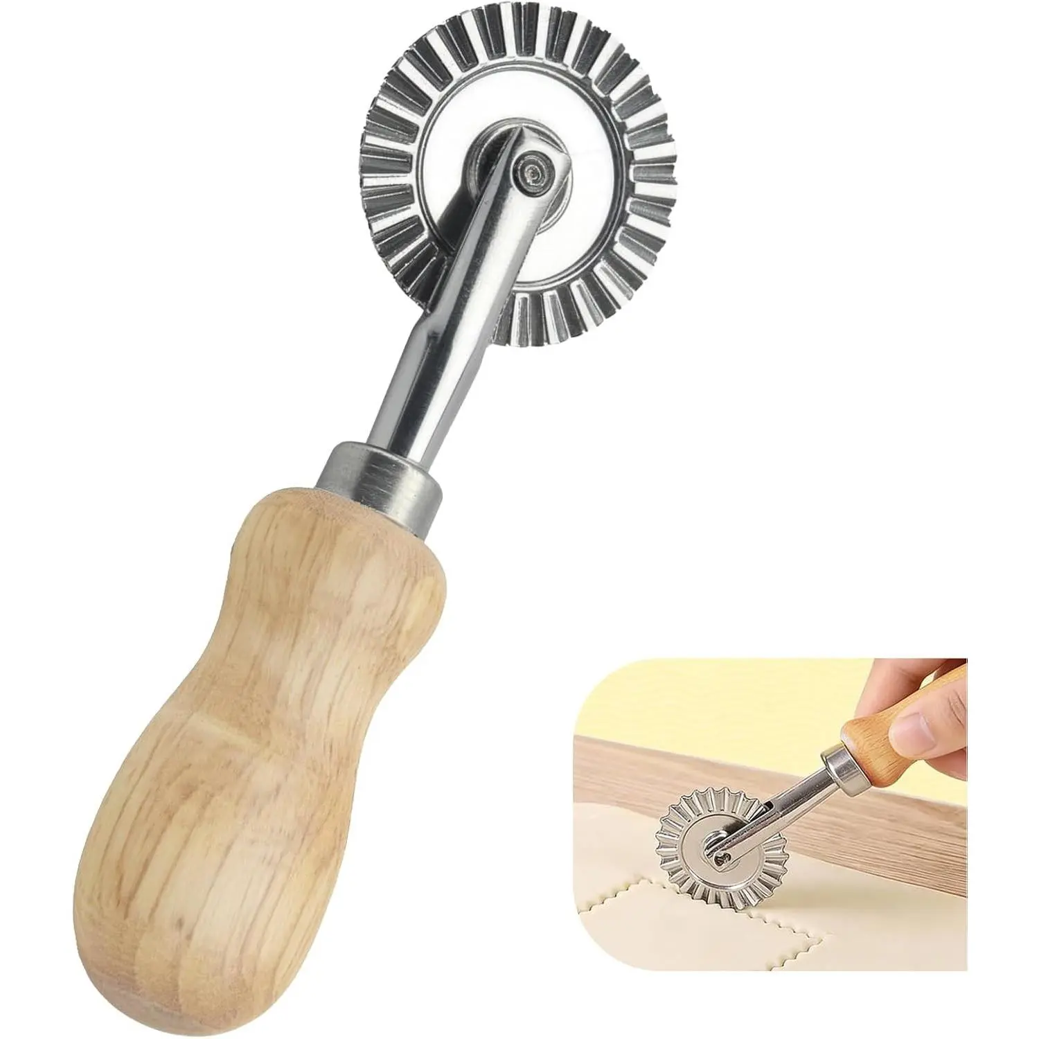 Fluted Pastry Wheel Cutter, 1.5 Inch Pasta Cutter Wheel for Ravioli, Pie Crust & Dough, Pastry Crimper and Pasta Wheel Cutter Tool for Baking, Home Kitchen Use
