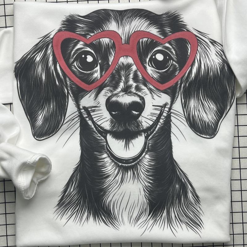 Cute Dog with Glasses Sweatshirt S-2XL White&Grey Adorable Cozy Pet Lover Casual Womenswear Soft Fabric Fun Graphic Design Perfect for Everyday Wear Long Sleeve Crewneck Sweatshirt Style Tops spider hoodie graphic hoodies