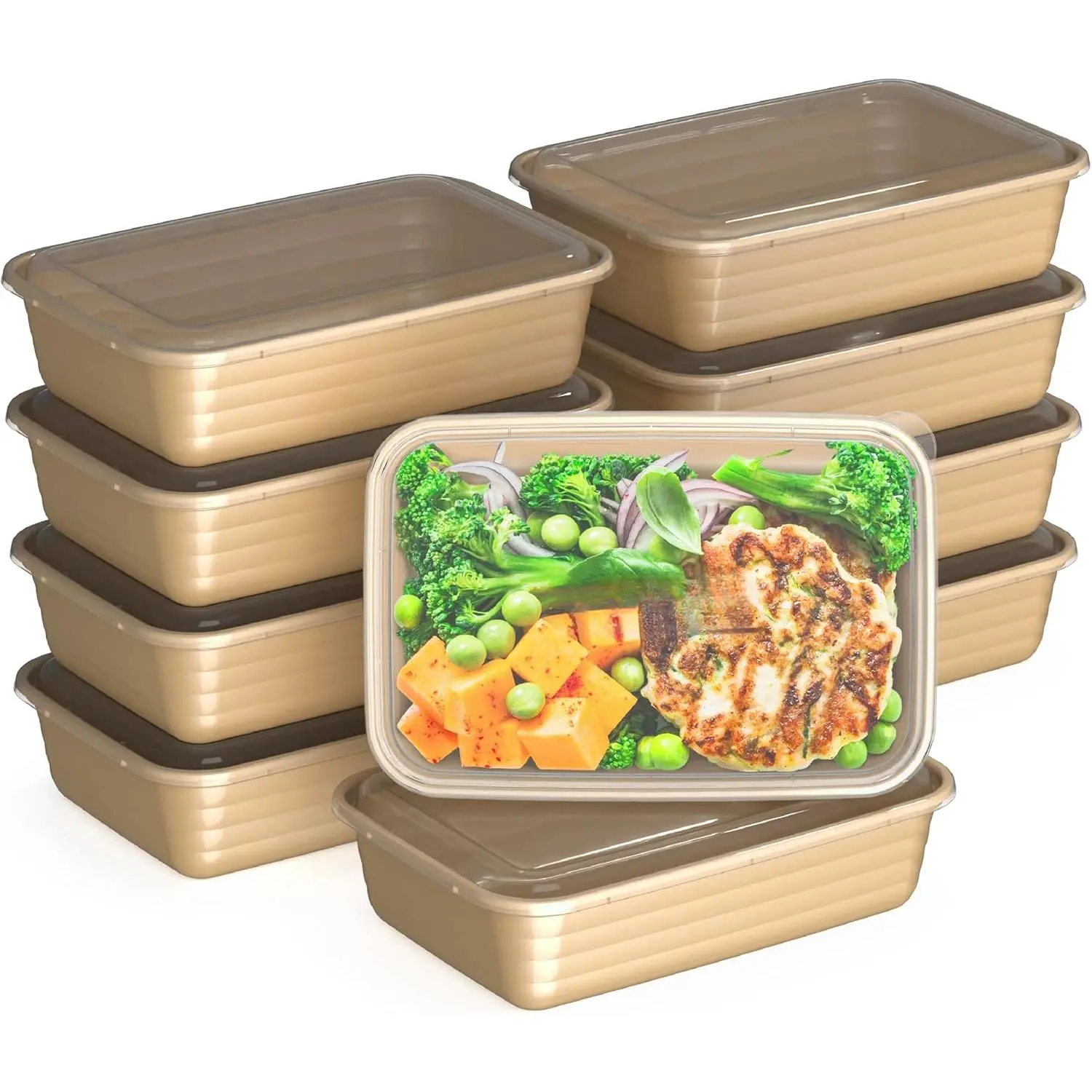20-Piece 1-Compartment Reusable Meal Prep Containers with Lids, PFAS & BPA Free Materials, Durable, Microwave, Freezer, & Dishwasher Safe To Go Food Storage (Gold)