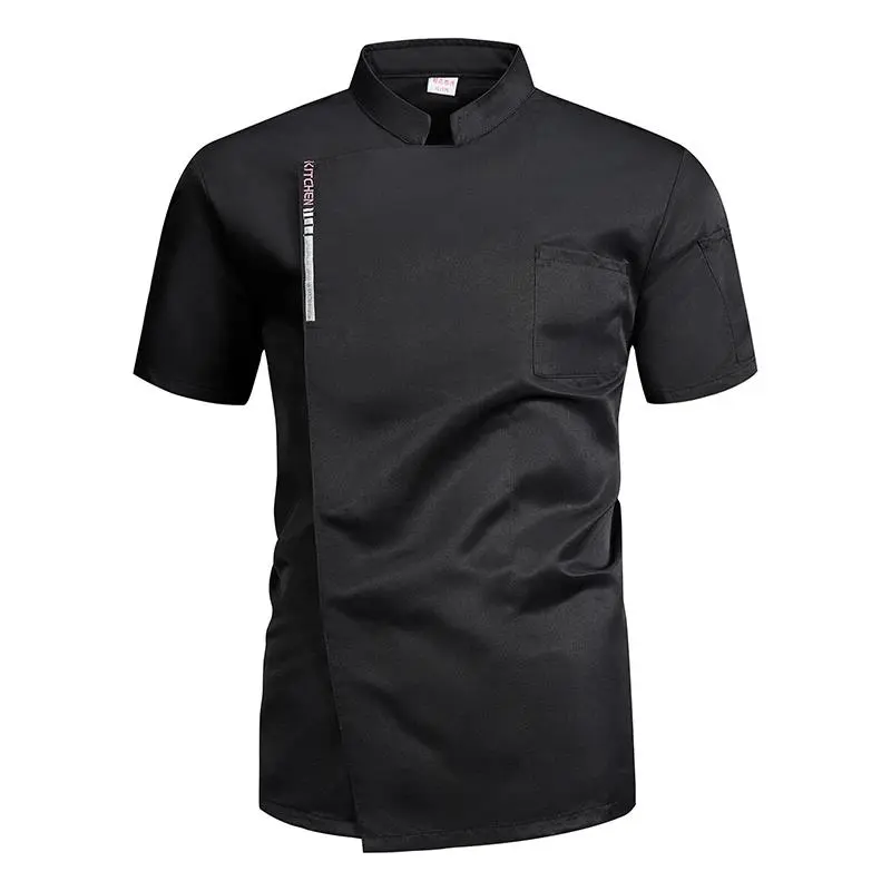 Summer Chef Costume Men's Kitchen Jacket White Shirt Catering Uniform Barber Workwear Baker Short Sleeve Coat Black Grey