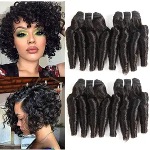 Brazilian Funmi Hair Curly Wave 4  Human Hair Black Hair Extensions Short Curly Weave burmese curly  human hair 8 inch  50g/pc #1B (8 8 8 8 Inch)