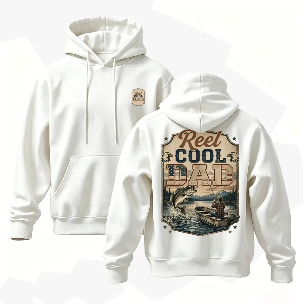 Reel Cool Dad Hoodie, Fishing Dad Gift Sweatshirt, Vintage Outdoor Graphic Pullover