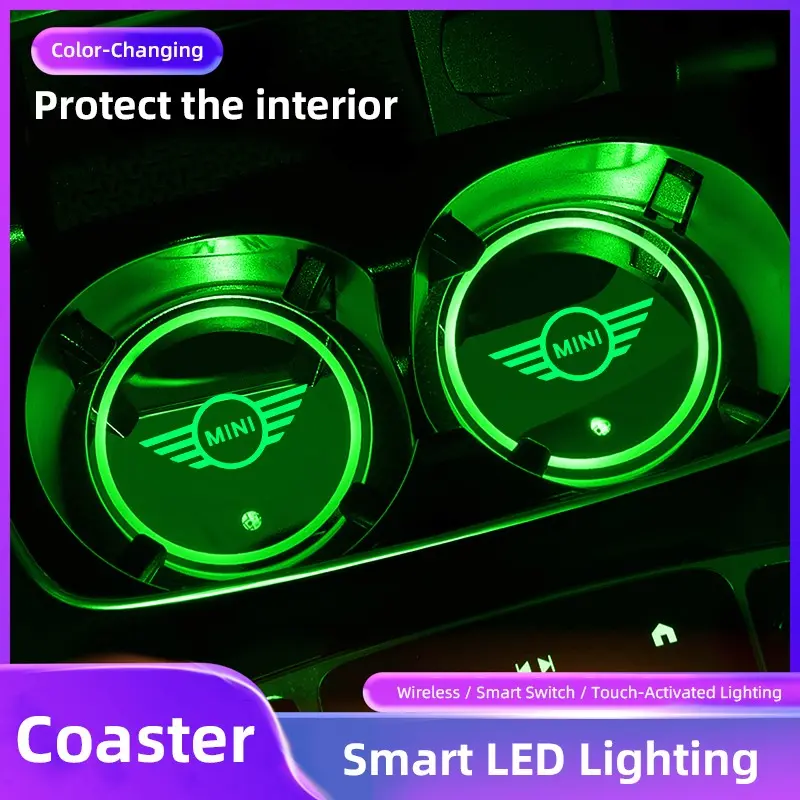 2pcs Car Luminous Water Cup Pad LED Atmosphere Light Automotive Interior Accessories Car Accessory For MINI JCW Cabrio Cooper Countryman Aceman Clubman Coupe Paceman Roadster F57 F55 F54 R61 R60 R59 R58 R57 R56 R55 R53 R52 R50