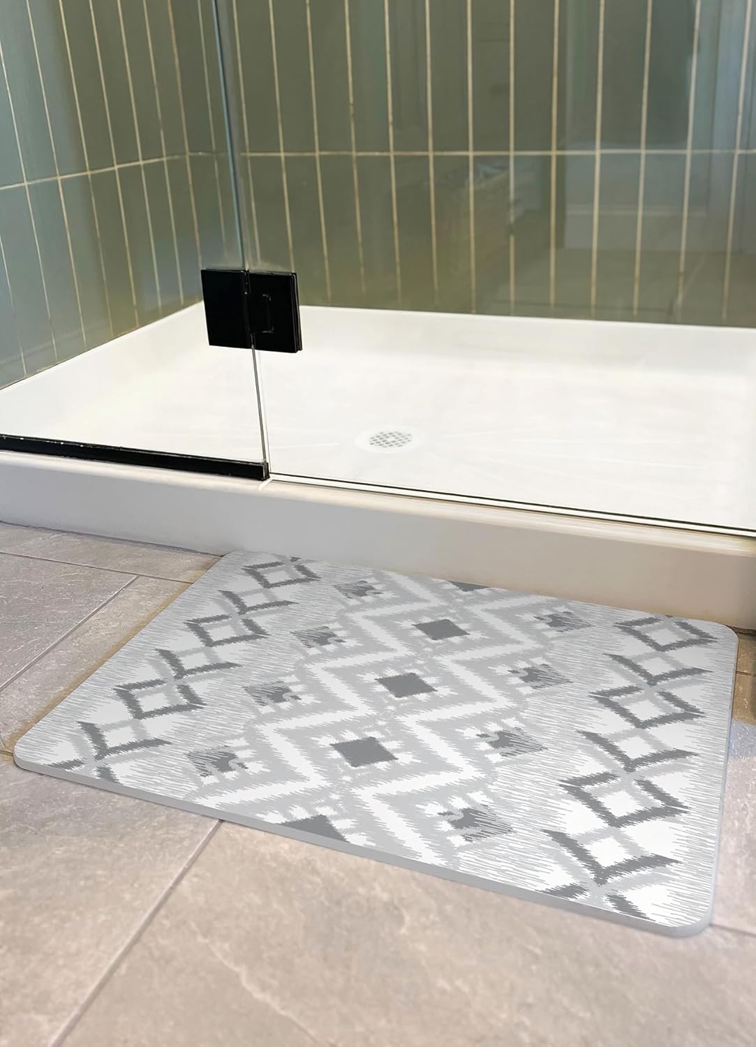 Grey Quick-Dry Diatomite Stone Bath Mat, Non-Slip Water Absorbent Bathroom Floor Mat for Shower, Tub and Sink Area