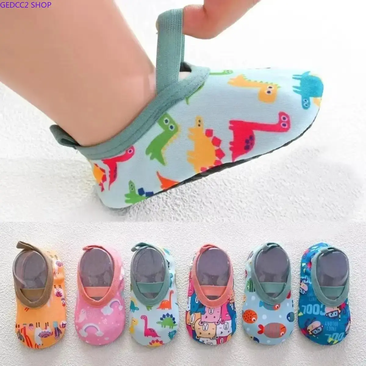 Aqua Water Shoes for Kids & Toddlers, Slip-On Cotton Socks with Cartoon Print for Water Sports, Quick-Dry with Flexible Sole