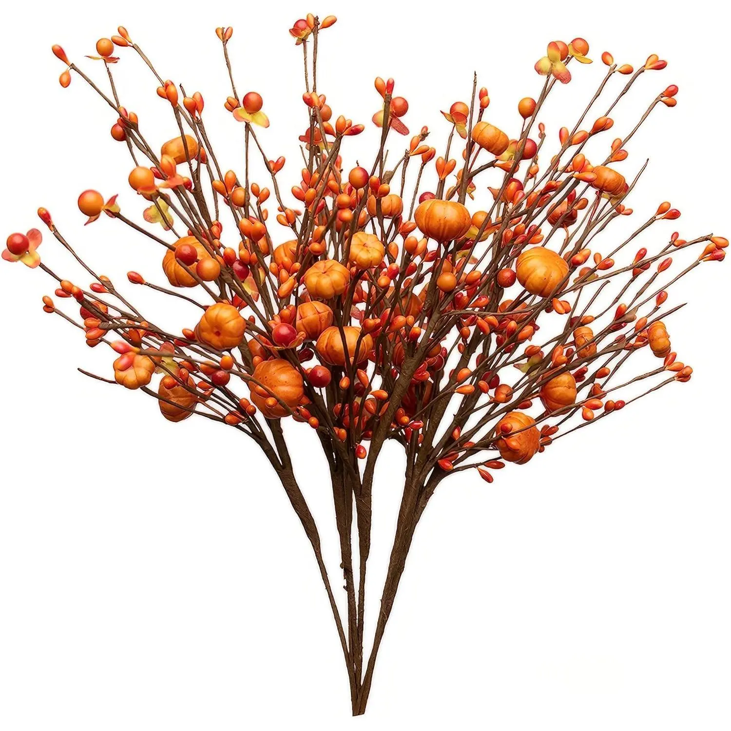 17in Silk Artificial Flower Berry Stems & Orange Pumpkin Picks - 2/4/6Pcs Decorative Floral Accents for Autumn Thanksgiving Home Table Centerpieces, Fireplaces, Wedding, Carnival Gifts, Multicolor-2, Room
