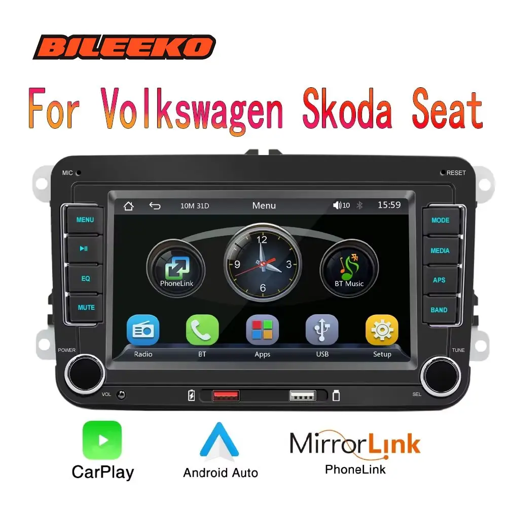 Volkswagen/skoda 7 Inch Touchscreen Wireless Car Navigation Radio, Carplay/android Auto Compatible, Steering Wheel Control, Abs Enclosure Material, Car Stereo