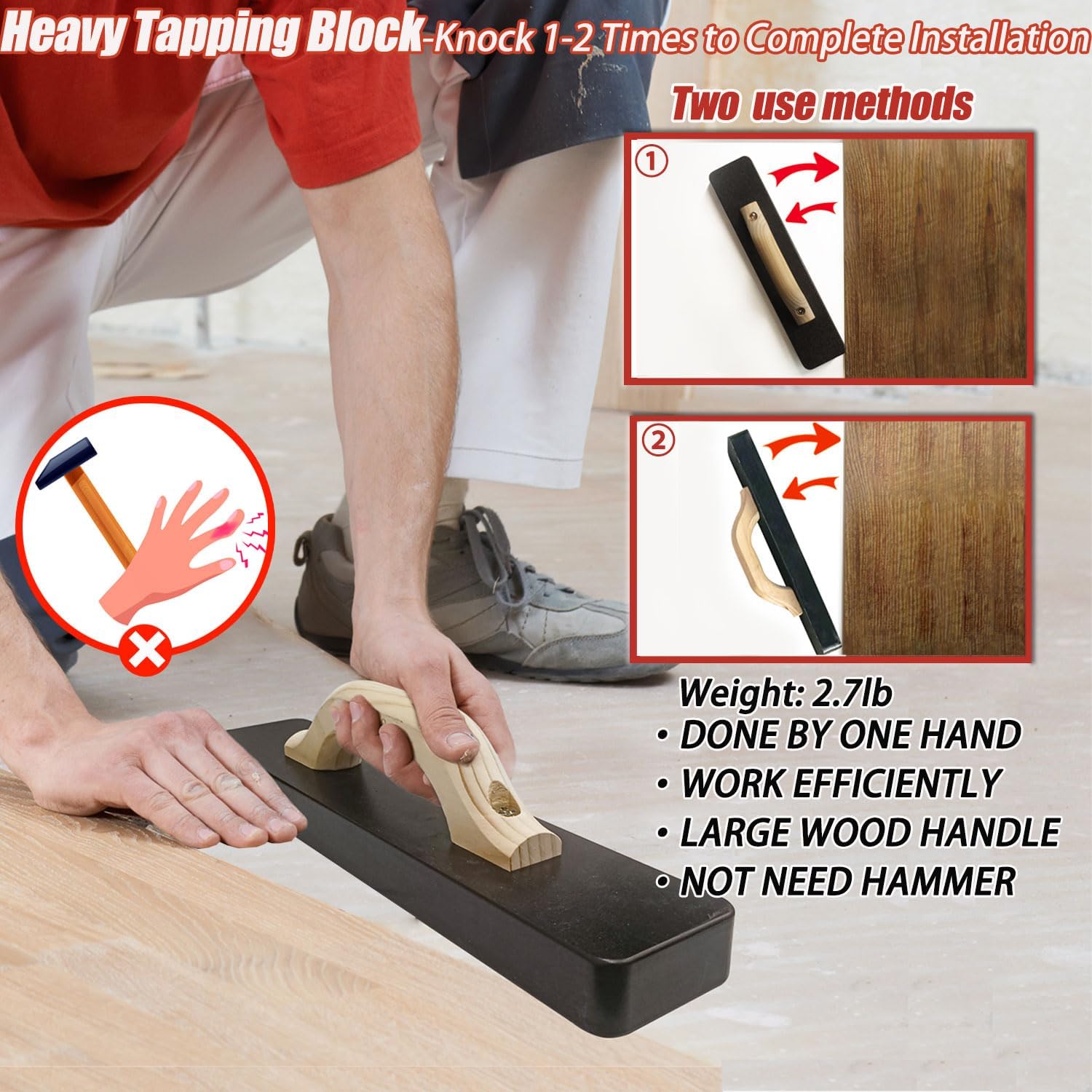 Laminate/Vinyl Flooring Tools,  Heavy Tapping Block - Knock 1-2 Times, Heavy Pull Bar, 20 count Upgrade Flooring Spacers, Rubber Mallet - Professional 6 in 1 Floor Installation Kit.
