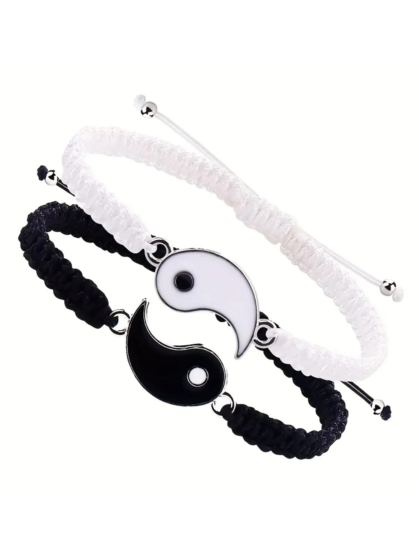 Best Friend Bracelets 2pcs Yin Yang Matching Set, Black and White Tai Chi Woven Cord Bracelets for BFF, Couple, Boyfriend & Girlfriend, TikTok Viral Friendship Jewelry Gift for Valentine’s Day, Anniversary & Everyday Wear