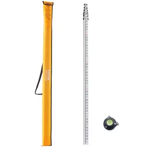 VEVOR Aluminum Grade Rod, 25-Feet/10ths 6 Sections Telescopic Measuring Rod,Double-Sided Scale 1/10ft Leveling Rod Stick,Aluminum Alloy Survey Rod w/ Bubble Level &Carrying Bag for Houses,Walls,Floor