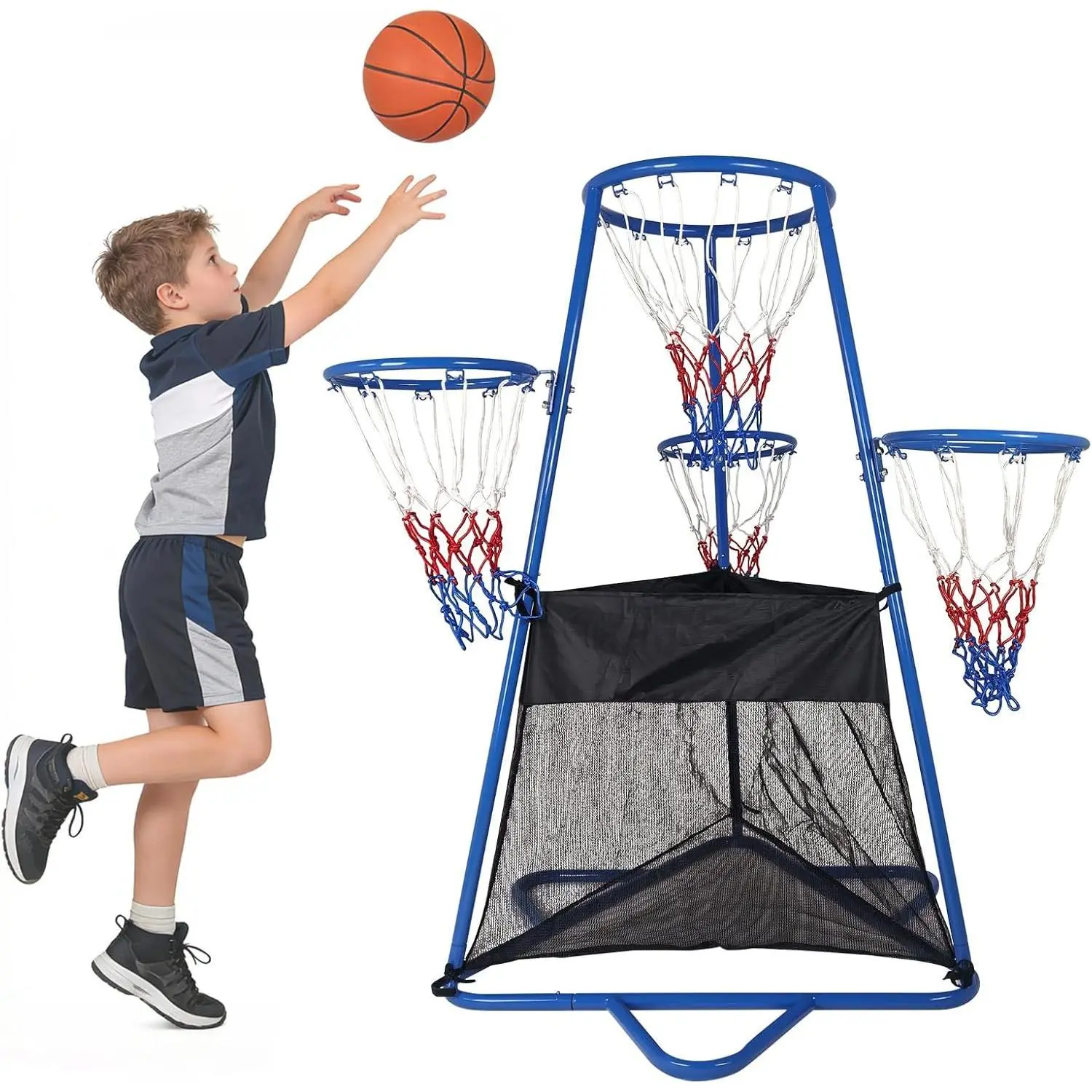 4-Hoop Kids Basketball Set,Indoor & Outdoor Toddler Basketball Goal for Ages 3-6, Preschool Sports Toy with 4 Balls and Pump, Fun Active Play Gift, Boy Gifts, Kids Outdoor Play, Holidays, Toddlers, Birthdays, Metal Frame, Build Confidence