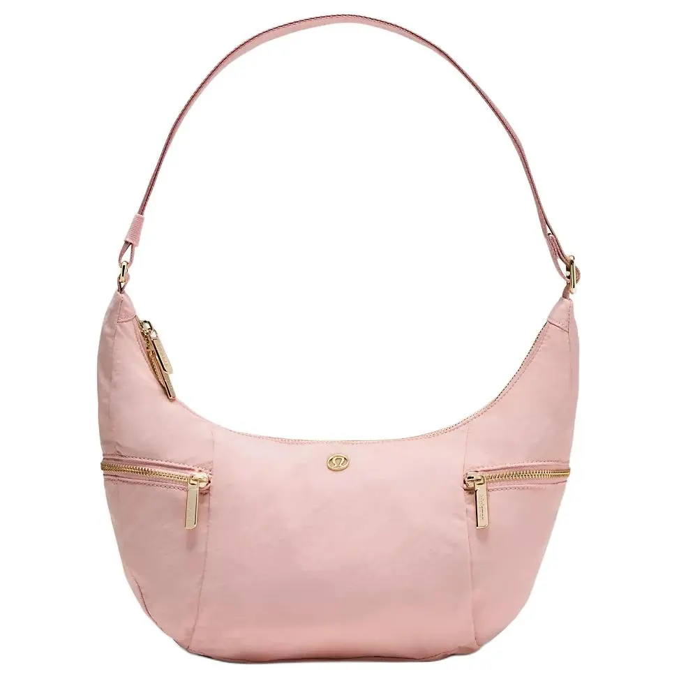 Women's Lululemon 6L Slouchy Sling Crossbody-Shoulder Bag, Minimalist Nylon Mist Pink Bag with Gold Hardware