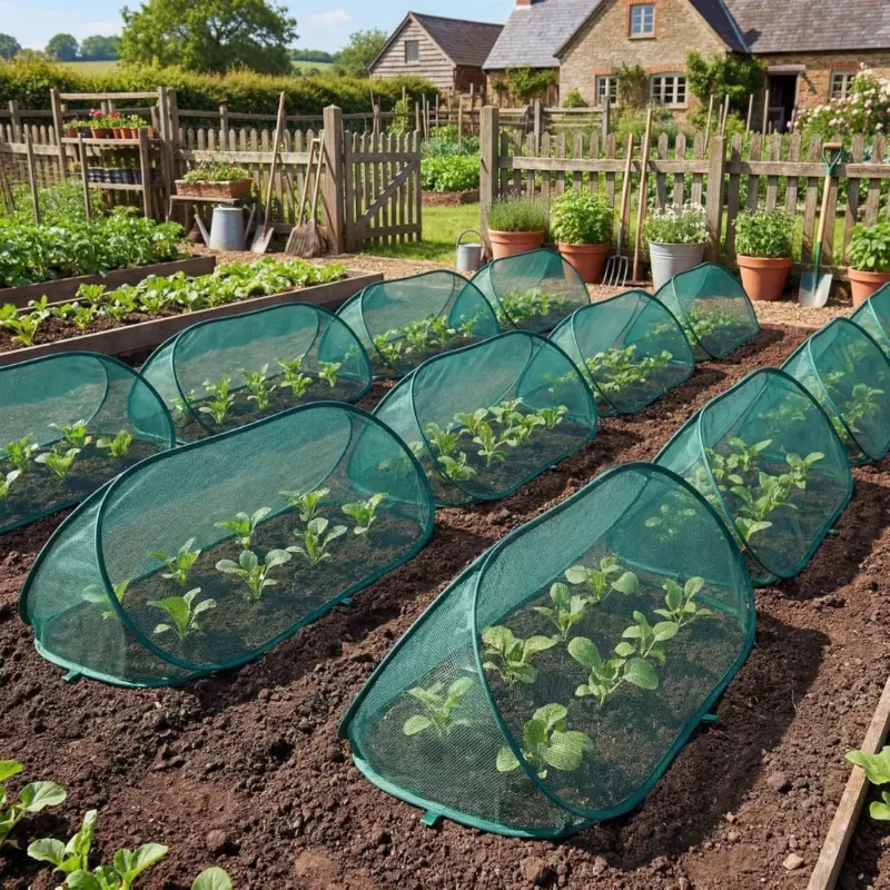 9-Piece Pop-Up Plant Protection Net Set (1 Net + 8 Ground Stakes) Plant Netting Bird and Pest Protection for Vegetables, Fruits, and Flowers; Easy-to-Install, Breathable Pop-Up Mesh Cover for Outdoor Use (Pest, Bird, and Sun Protection)